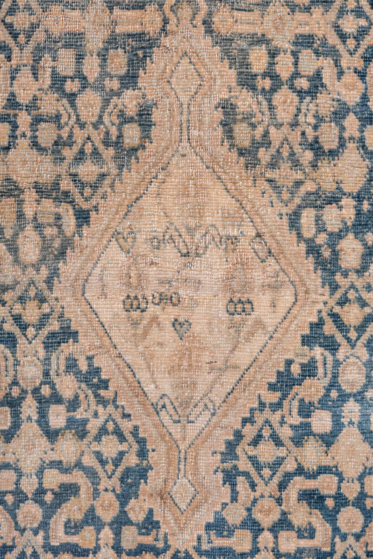 3' x 5' one-of-a-kind handmade antique Tabriz small size rug. Color palette: blush, peach, denim, ivory, taupe, pink