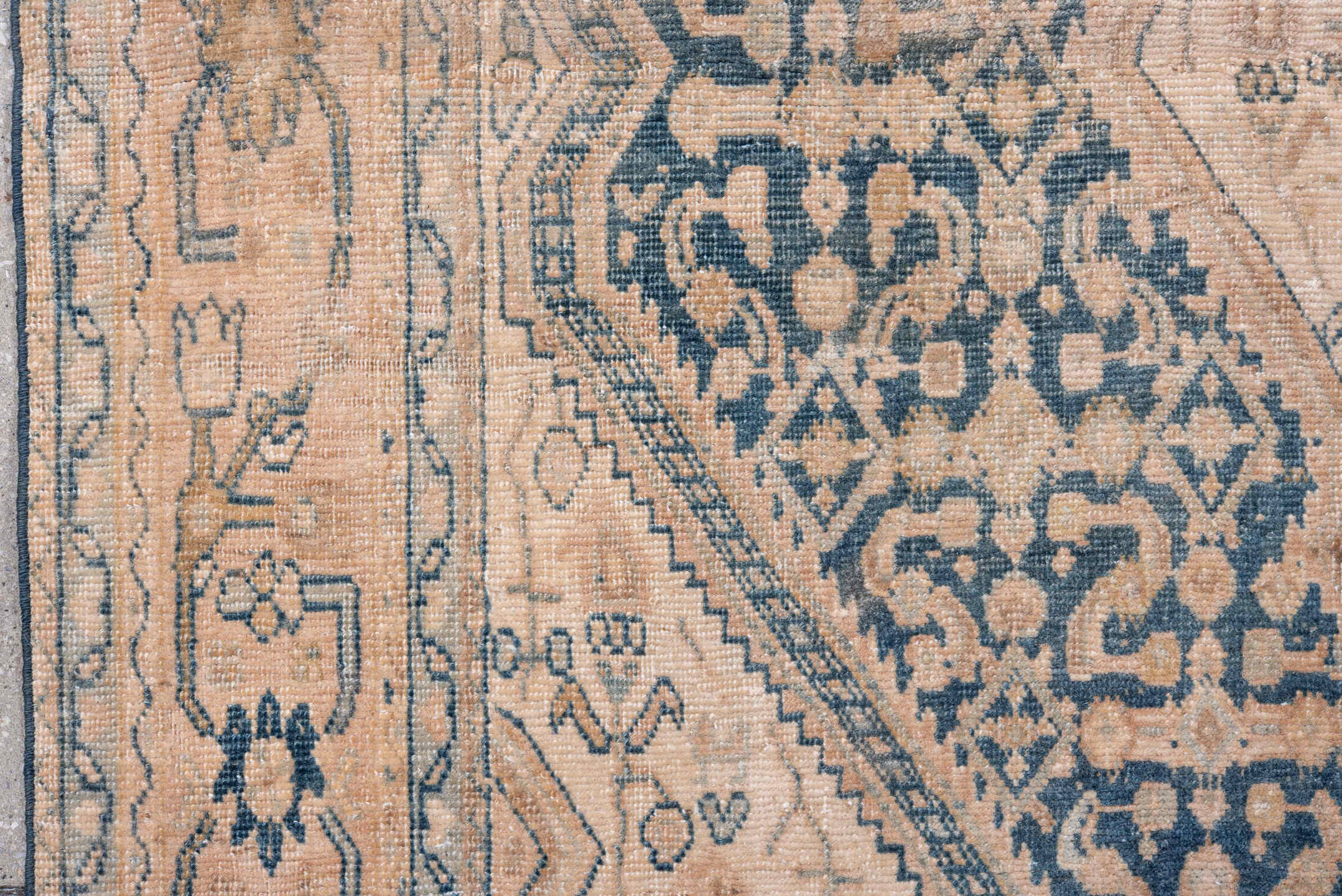 3' x 5' one-of-a-kind handmade antique Tabriz small size rug. Color palette: blush, peach, denim, ivory, taupe, pink