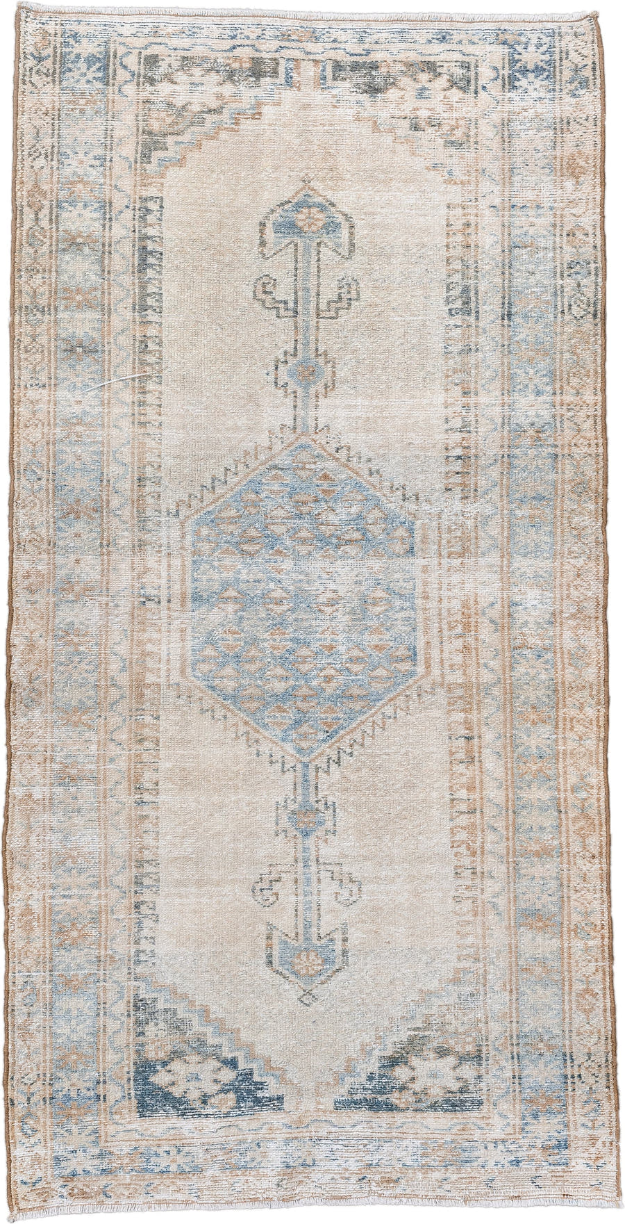 3' x 6' one-of-a-kind handmade vintage Hamadan runner rug. Color palette: ivory, light blue, beige, taupe, slate, gray