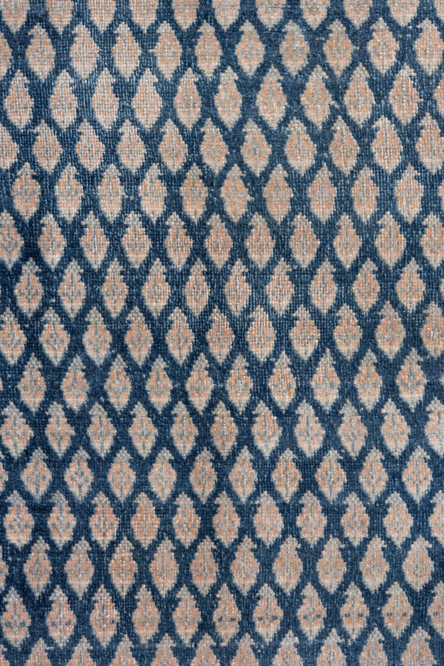 4' x 6' one-of-a-kind handmade vintage Saraband small size rug. Color palette: ivory, blue, slate, taupe, camel, gray, beige