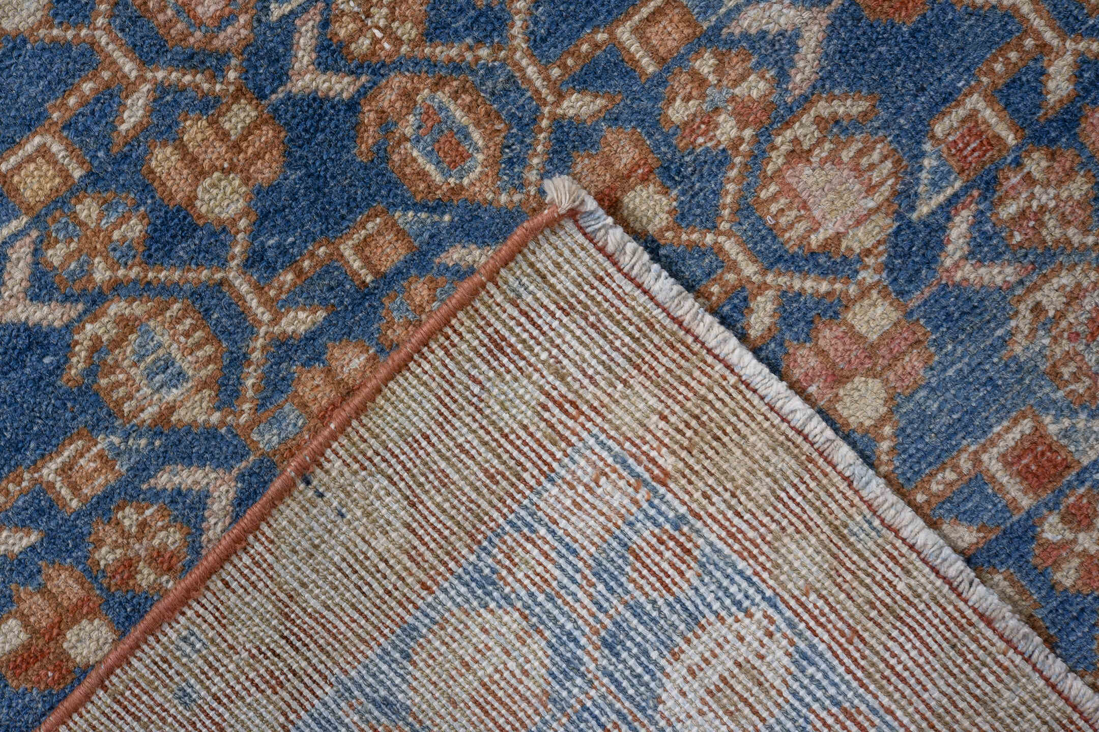 4' x 6' one-of-a-kind handmade antique Malayer small size rug. Color palette: blue, rust, ivory, sky_blue, beige