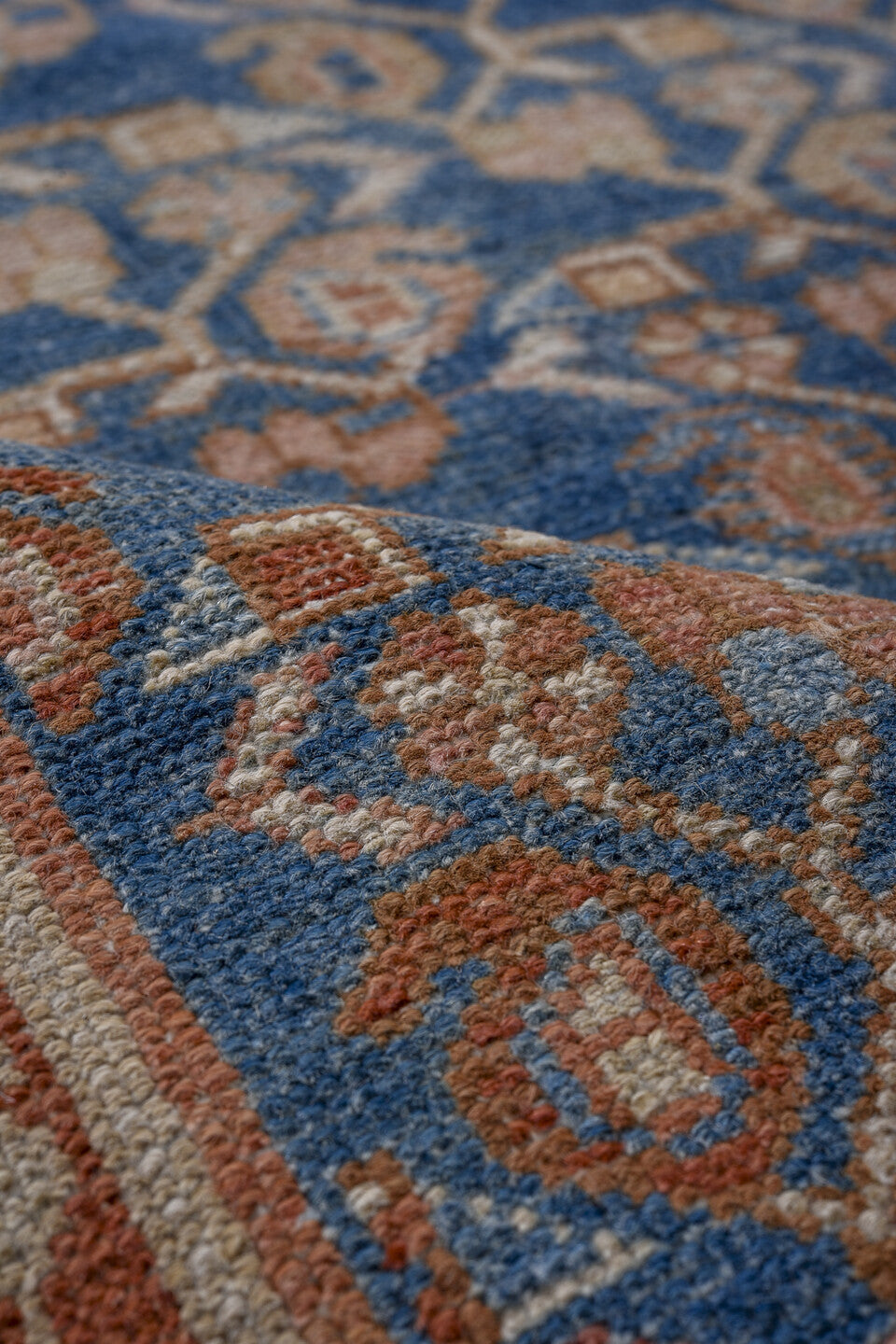 4' x 6' one-of-a-kind handmade vintage Malayer small size rug. Color palette: arapawa, black, blue, brown, gray, light blue