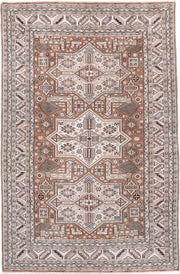 4' x 6' one-of-a-kind handmade antique Pakistan small size rug. Color palette: ivory, camel, taupe, brown, charcoal, slate