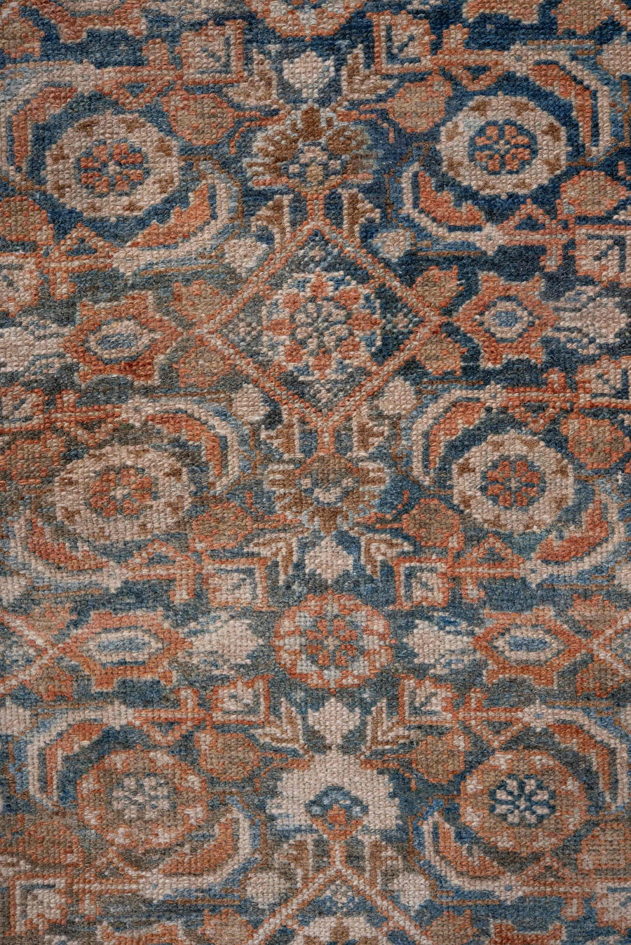 2' x 13' one-of-a-kind handmade vintage Malayer runner rug. Color palette: ivory, blue, rust, red, beige, camel, terracotta