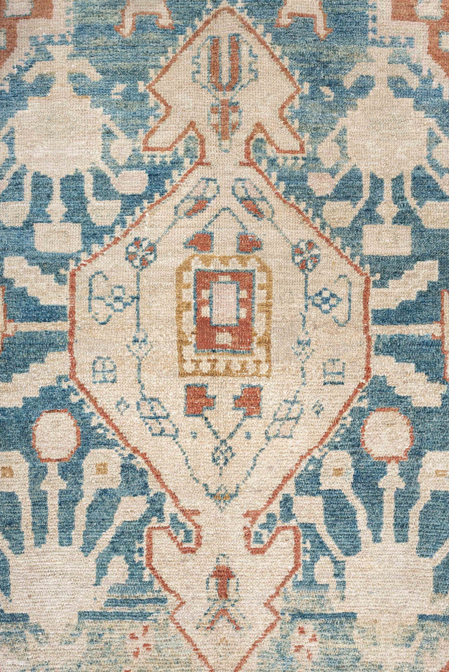 4' x 6' one-of-a-kind handmade antique Hamadan small size rug. Color palette: ivory, terracotta, pale blue, camel, taupe