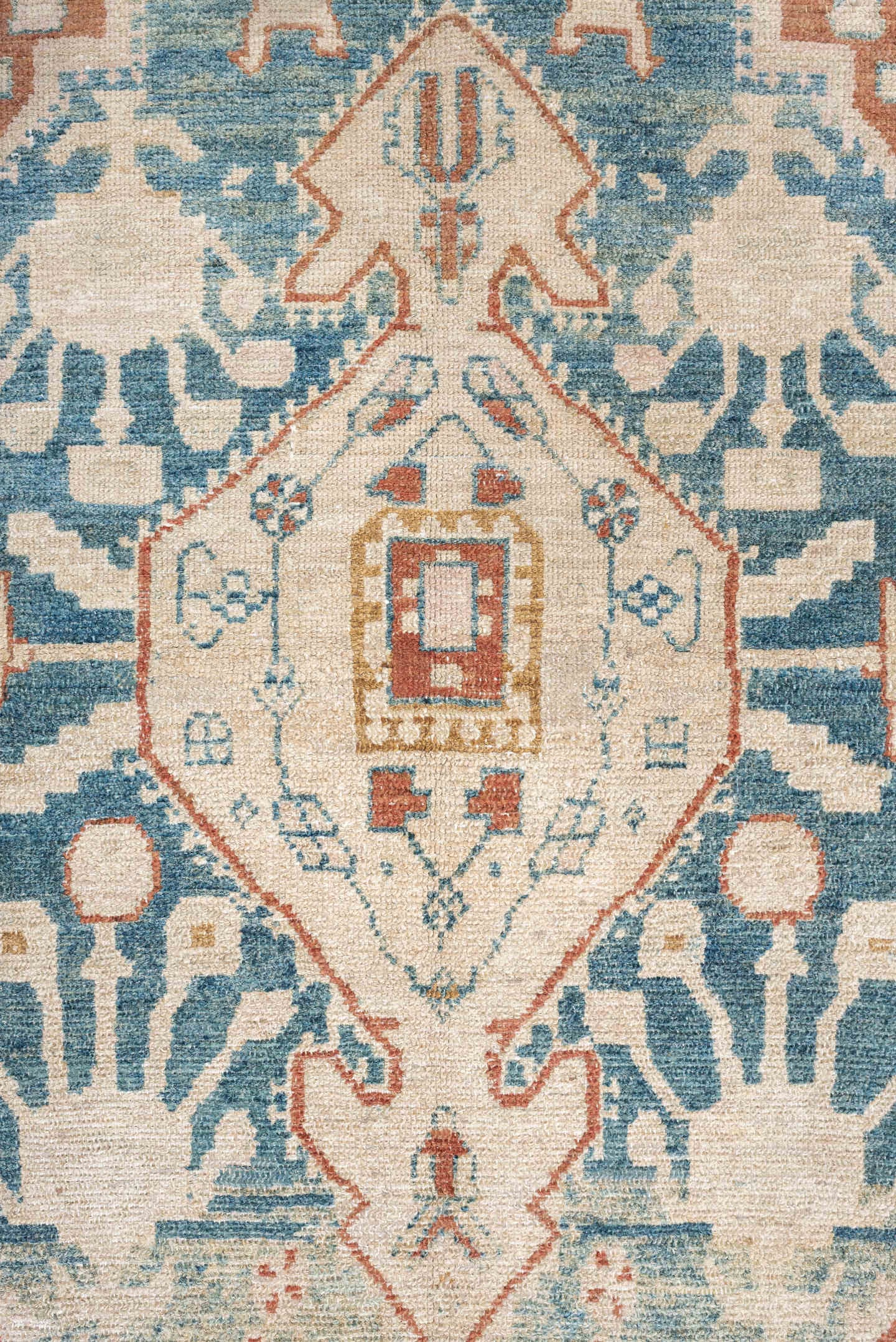 4' x 6' one-of-a-kind handmade antique Hamadan small size rug. Color palette: ivory, terracotta, pale blue, camel, taupe