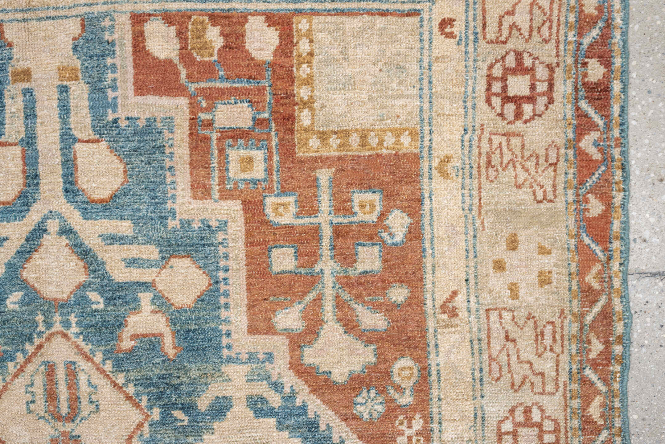 4' x 6' one-of-a-kind handmade antique Hamadan small size rug. Color palette: ivory, terracotta, pale blue, camel, taupe