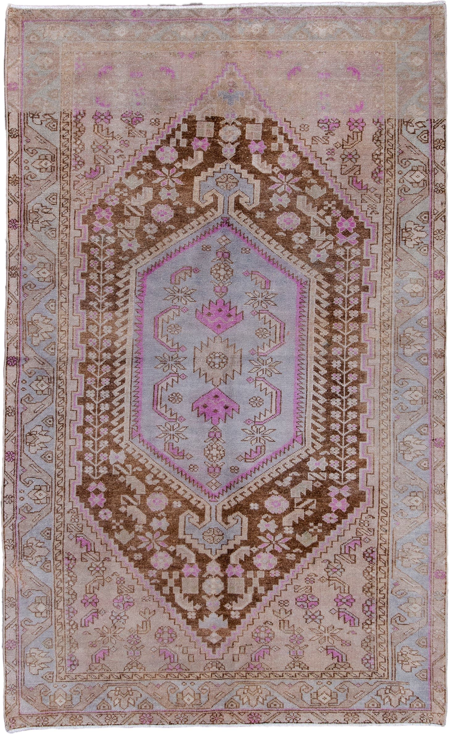 4' x 7' one-of-a-kind handmade vintage Hamadan rug. Color palette: taupe, brown, ivory, lilac, beige, camel, gray, purple