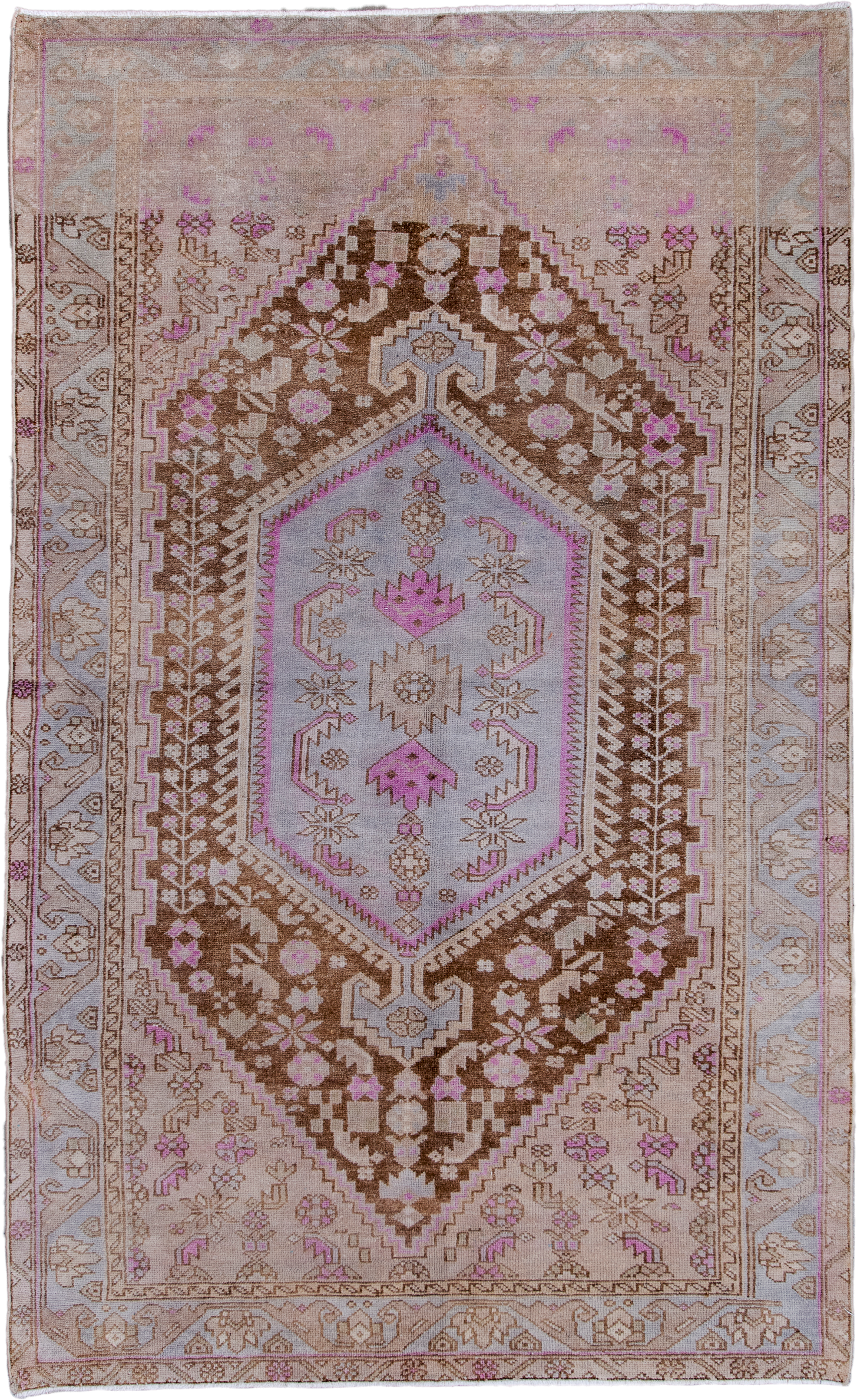 4' x 7' one-of-a-kind handmade vintage Hamadan rug. Color palette: taupe, brown, ivory, lilac, beige, camel, gray, purple