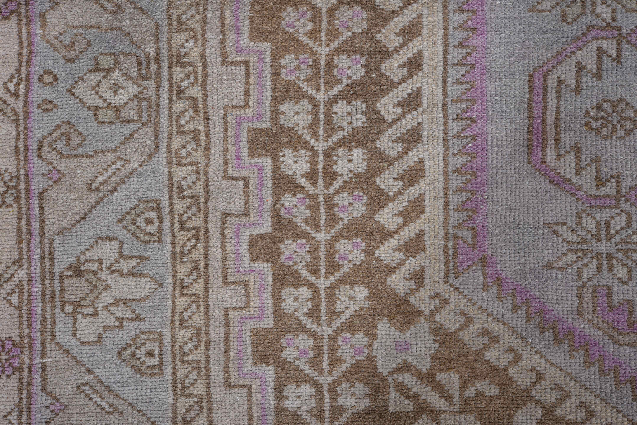4' x 7' one-of-a-kind handmade vintage Hamadan rug. Color palette: taupe, brown, ivory, lilac, beige, camel, gray, purple