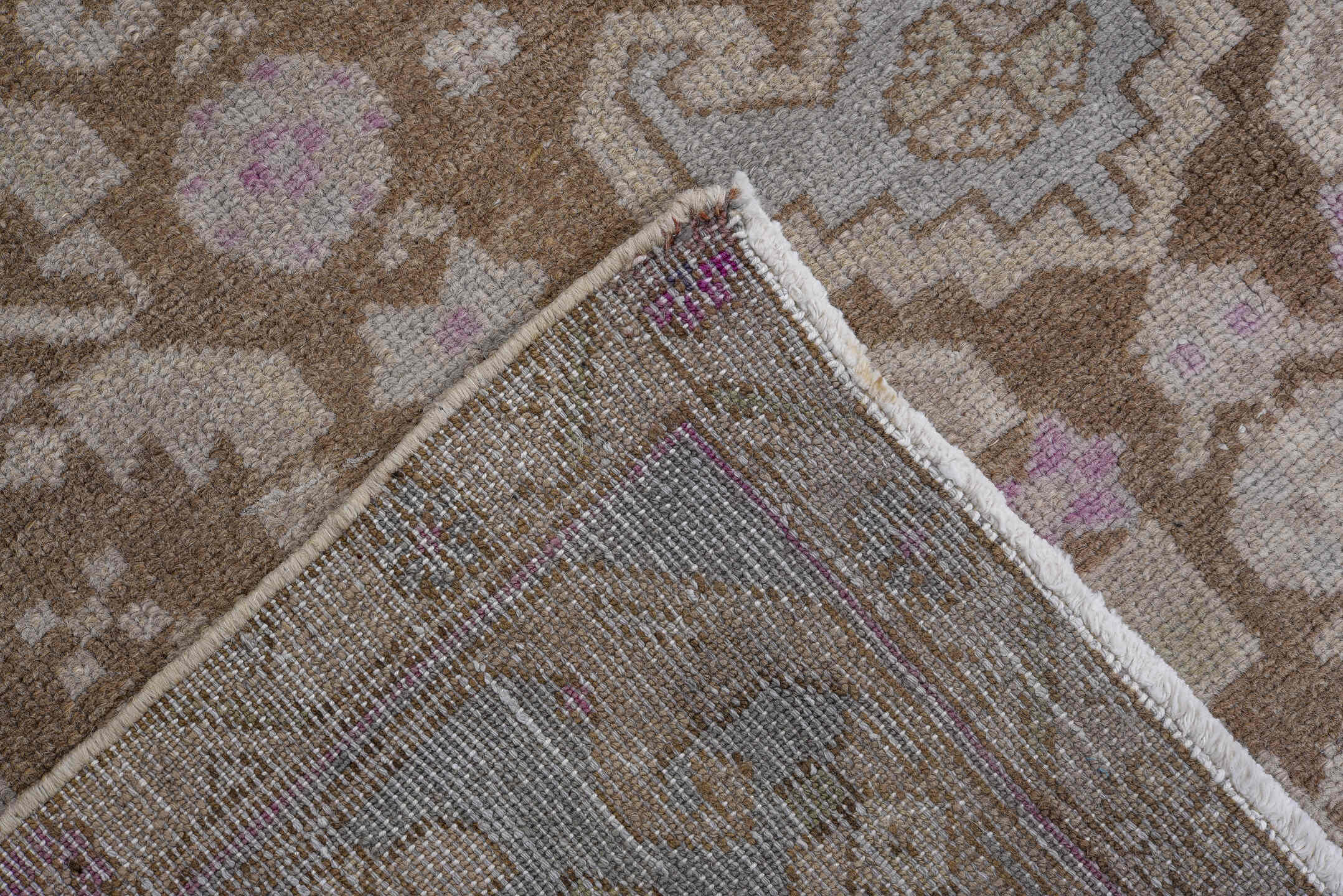 4' x 7' one-of-a-kind handmade vintage Hamadan rug. Color palette: taupe, brown, ivory, lilac, beige, camel, gray, purple