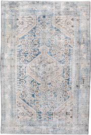 4' x 6' one-of-a-kind handmade vintage Hamadan small size rug. Color palette: ivory, sky blue, camel, taupe, light brown