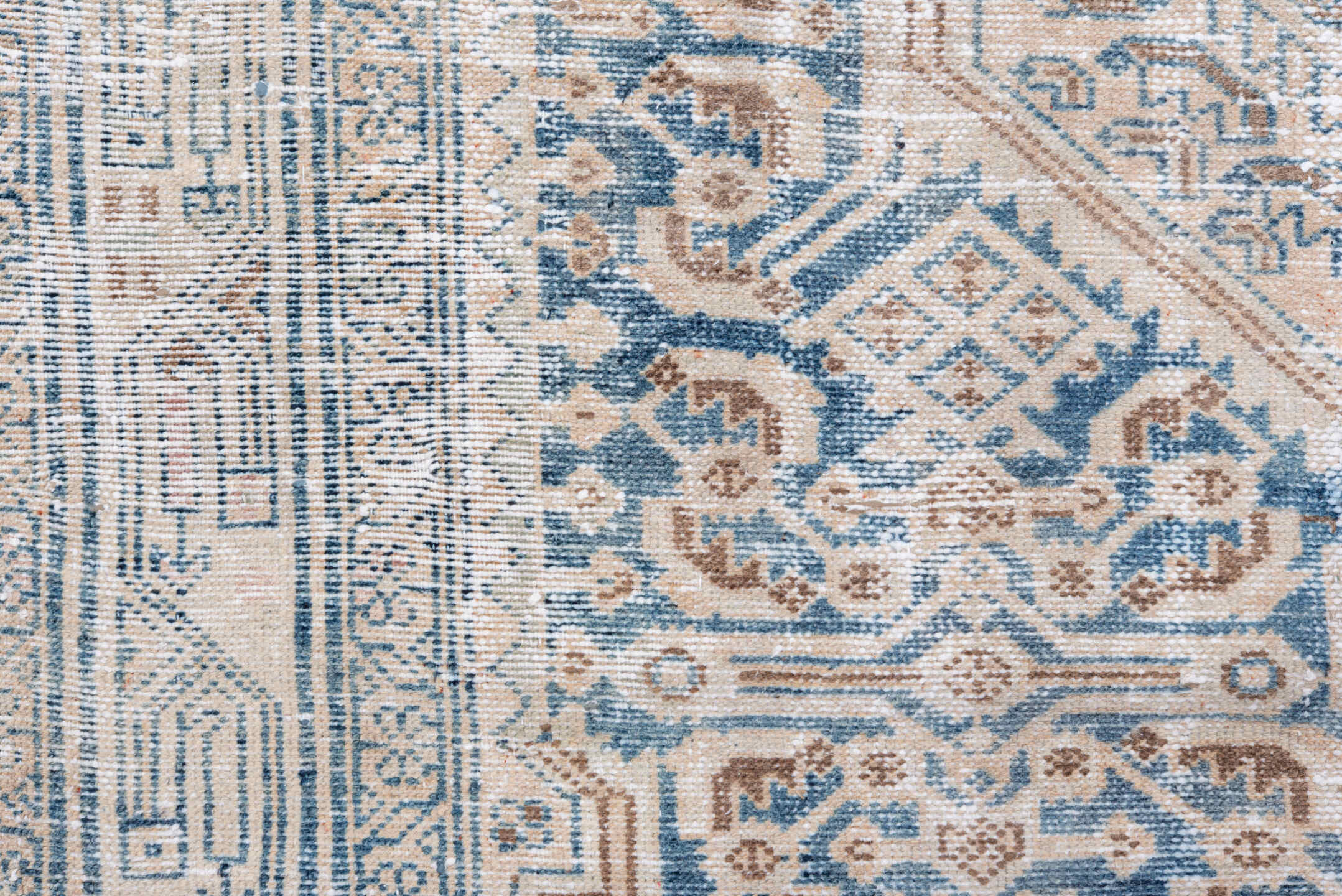 4' x 6' one-of-a-kind handmade vintage Hamadan small size rug. Color palette: ivory, sky blue, camel, taupe, light brown