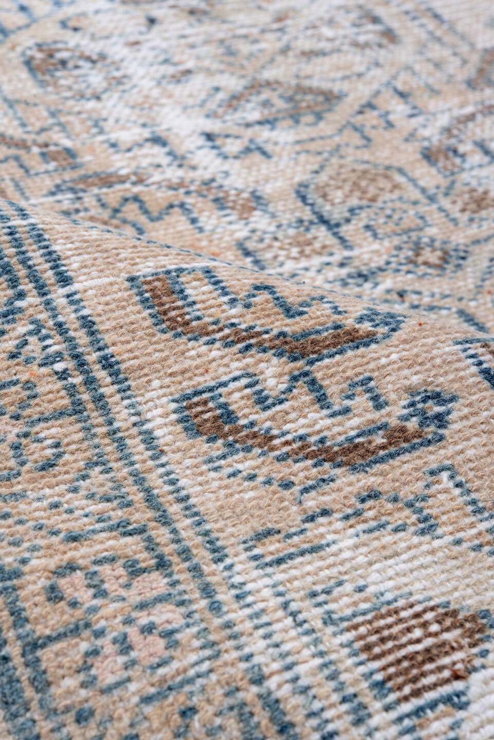 4' x 6' one-of-a-kind handmade vintage Hamadan small size rug. Color palette: ivory, sky blue, camel, taupe, light brown