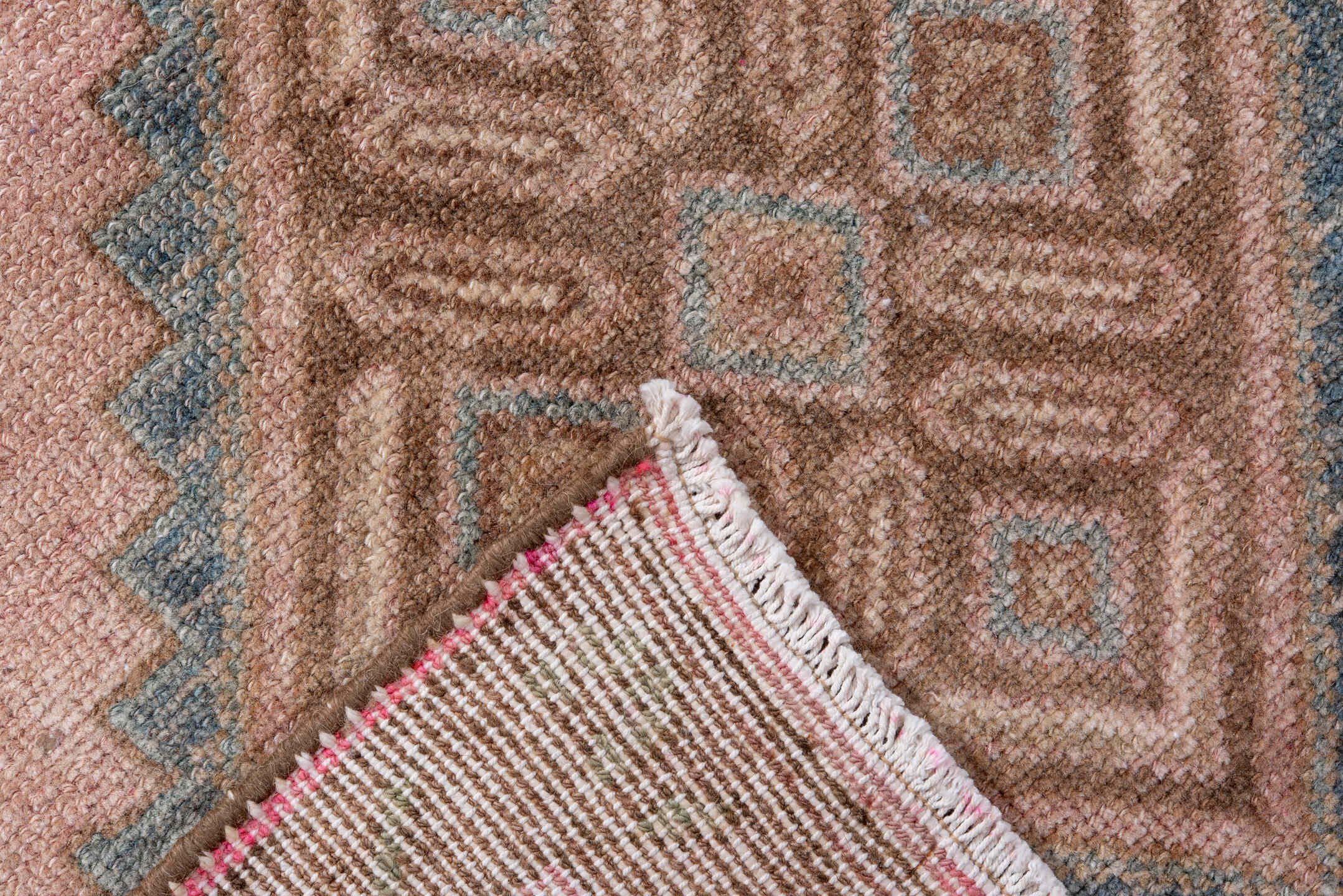 3' x 10' one-of-a-kind handmade vintage Hamadan runner rug. Color palette: rose, taupe, ivory, brown, muted blue, dusty pink