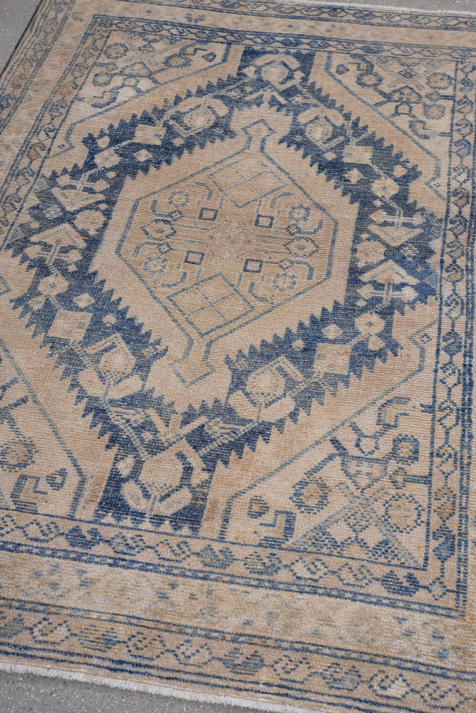 3' x 5' one-of-a-kind handmade antique Hamadan small size rug. Color palette: ivory, indigo, beige, camel, slate, purple