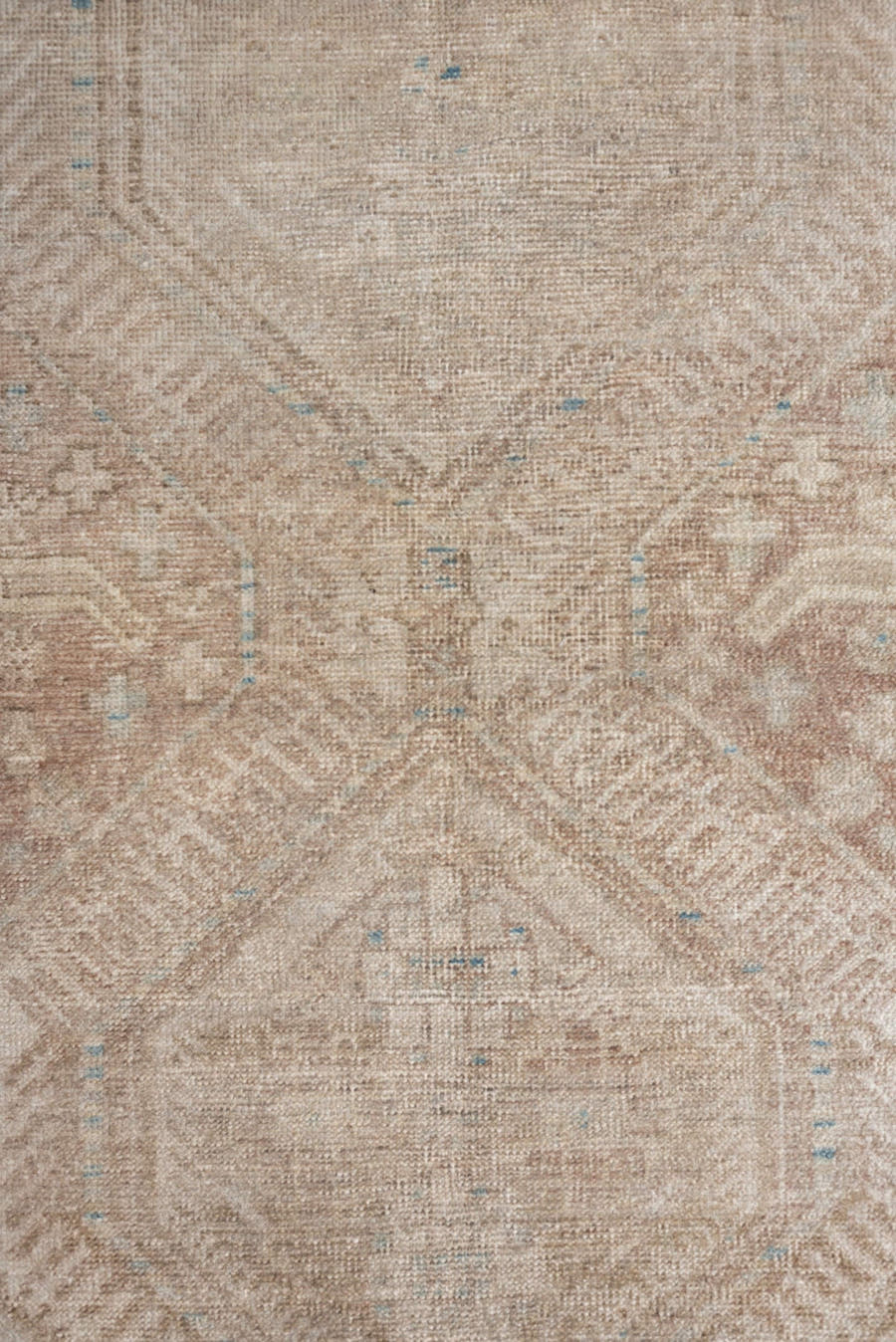 3' x 10' one-of-a-kind handmade antique Sarab runner rug. Color palette: ivory, beige, taupe, camel, pale blue, light brown