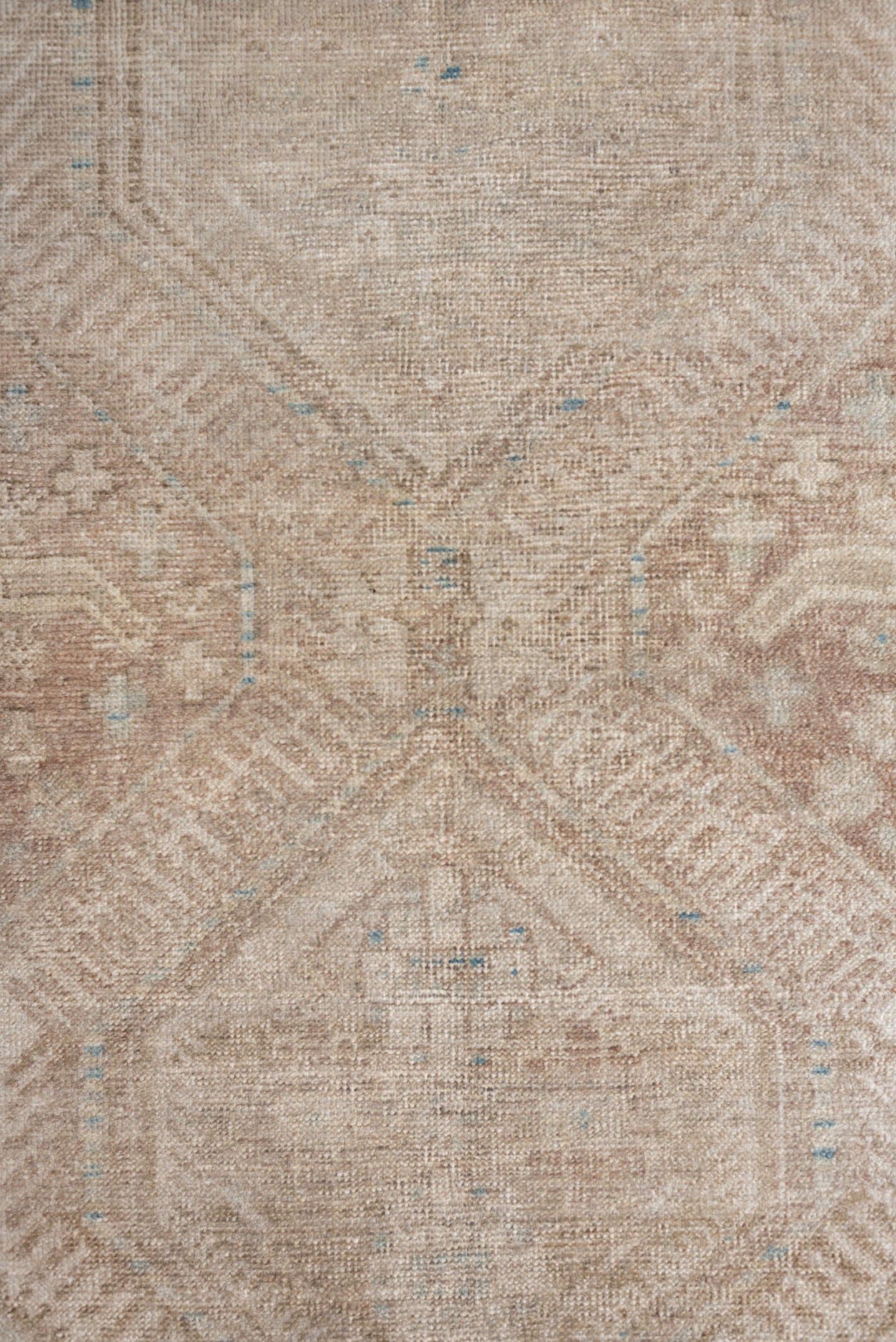 3' x 10' one-of-a-kind handmade antique Sarab runner rug. Color palette: ivory, beige, taupe, camel, pale blue, light brown