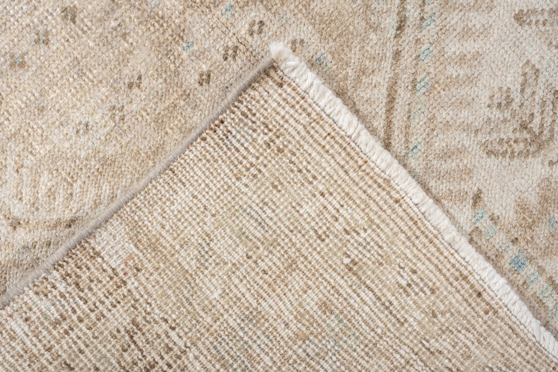 3' x 10' one-of-a-kind handmade antique Sarab runner rug. Color palette: ivory, beige, taupe, camel, pale blue, light brown
