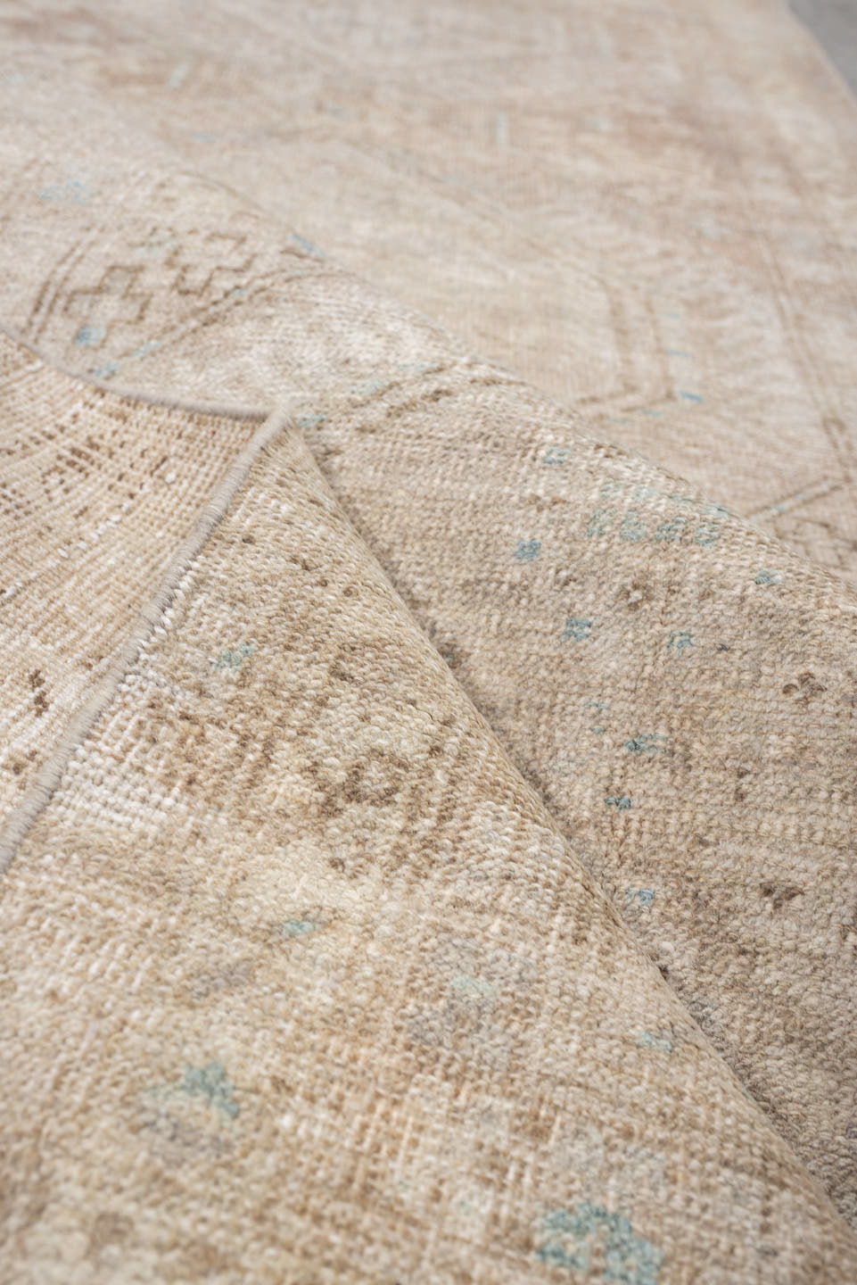 3' x 10' one-of-a-kind handmade antique Sarab runner rug. Color palette: ivory, beige, taupe, camel, pale blue, light brown