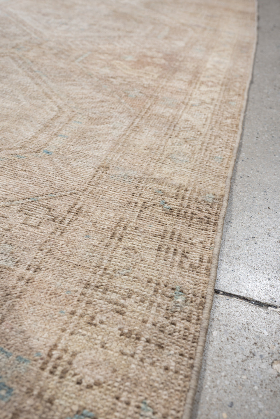 3' x 10' one-of-a-kind handmade antique Sarab runner rug. Color palette: ivory, beige, taupe, camel, pale blue, light brown