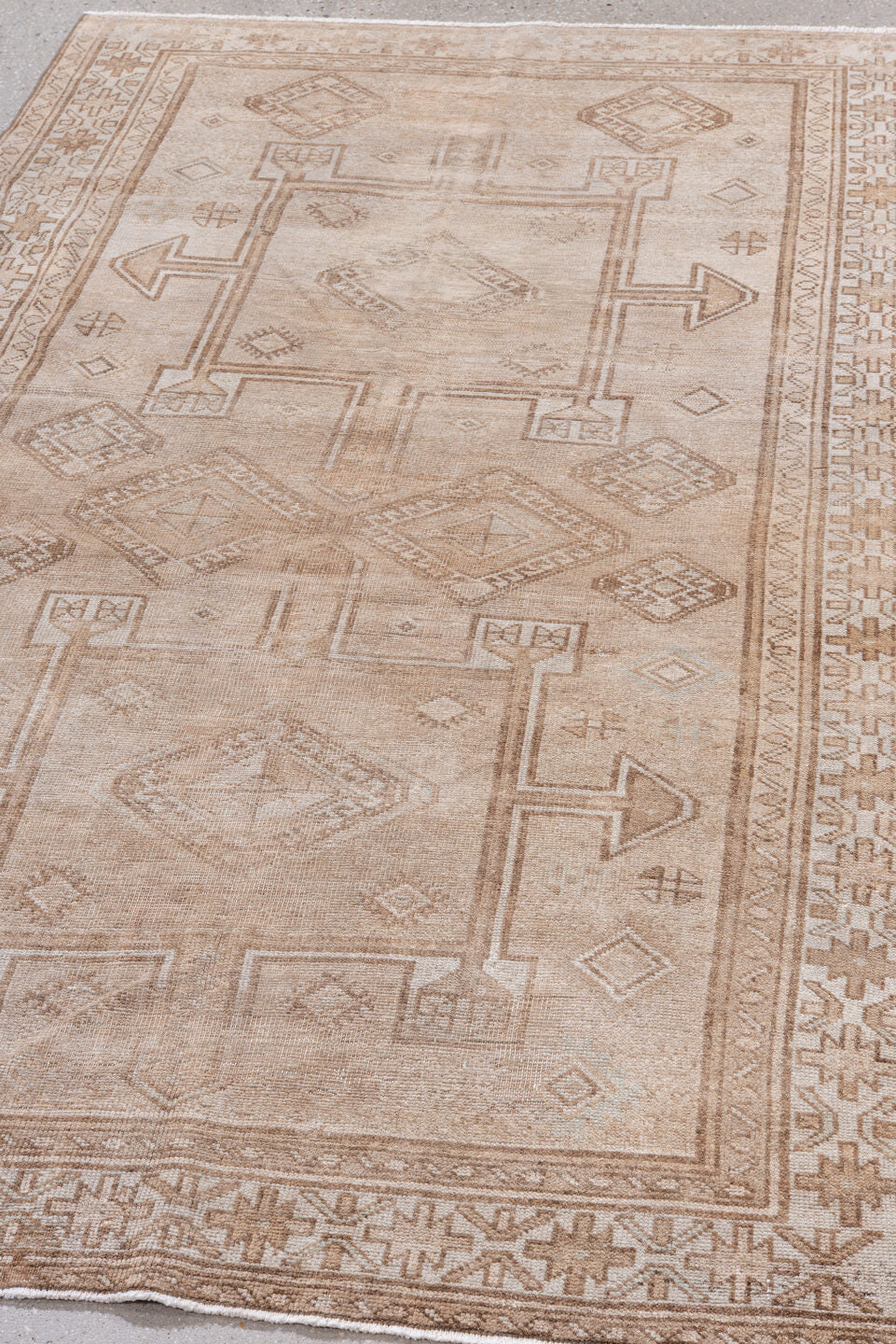 4' x 6' one-of-a-kind handmade vintage Malayer rug. Color palette: ivory, beige, taupe, camel, sand, gray
