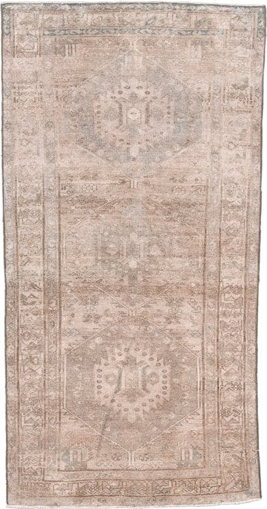 3' x 6' one-of-a-kind handmade antique Hamadan rug. Color palette: beige, taupe, ivory, camel, sand, gray