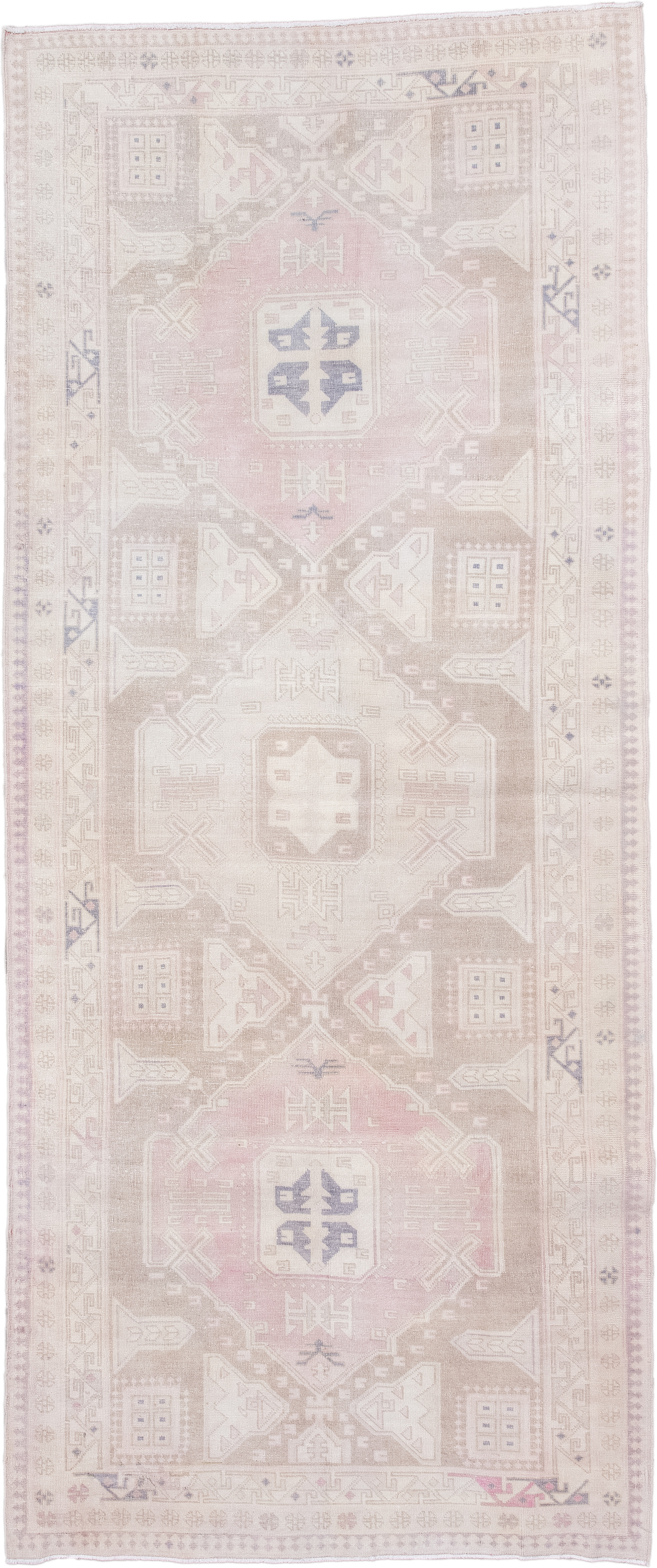 4' x 9' one-of-a-kind handmade vintage Meshkin runner rug. Color palette: ivory, blush, taupe, beige, dusty rose, slate