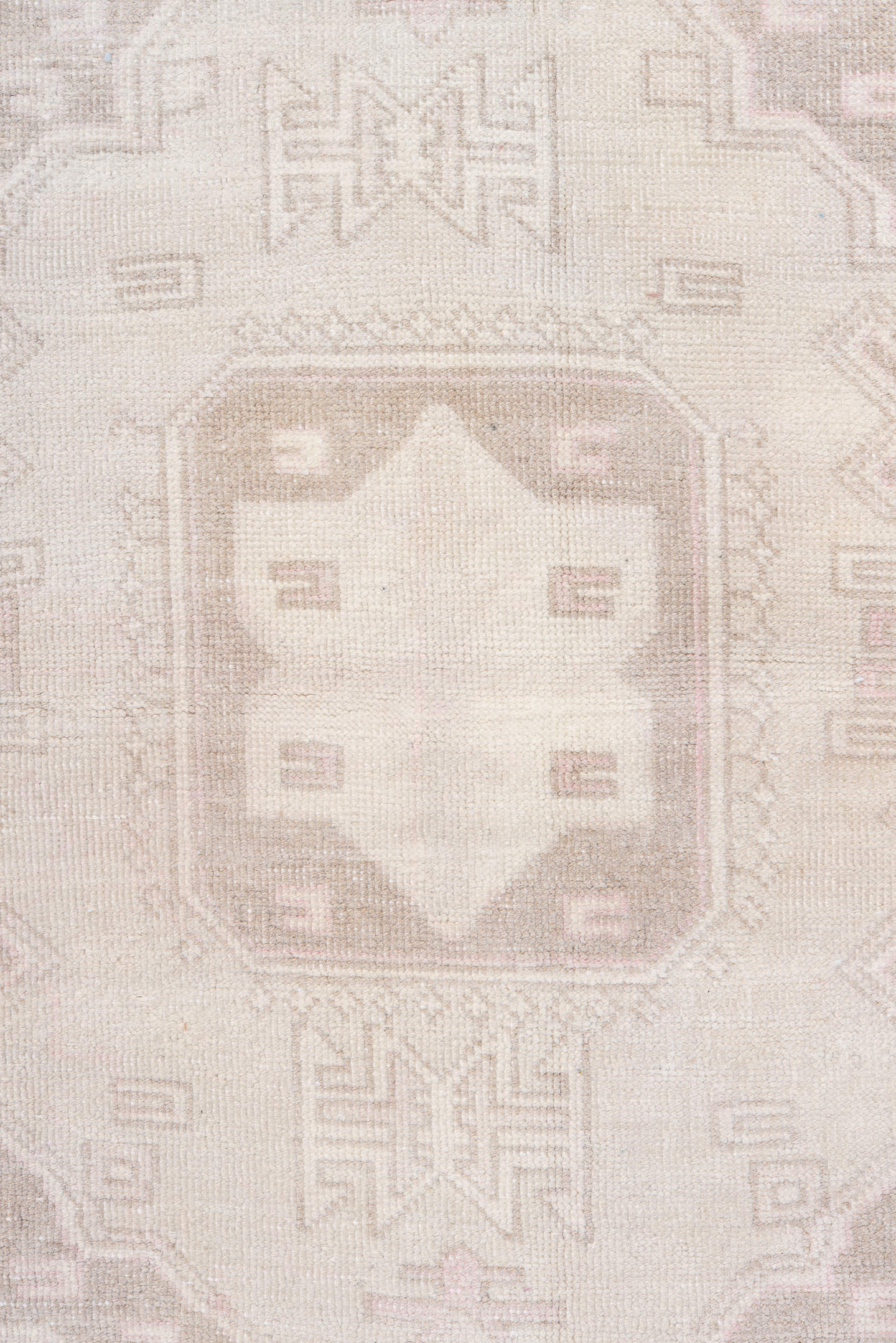 4' x 9' one-of-a-kind handmade vintage Meshkin runner rug. Color palette: ivory, blush, taupe, beige, dusty rose, slate