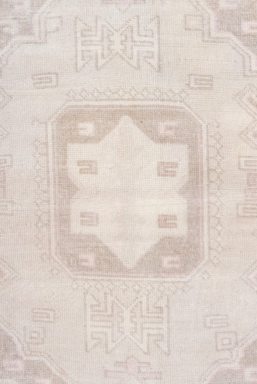4' x 9' one-of-a-kind handmade vintage Meshkin runner rug. Color palette: ivory, blush, taupe, beige, dusty rose, slate