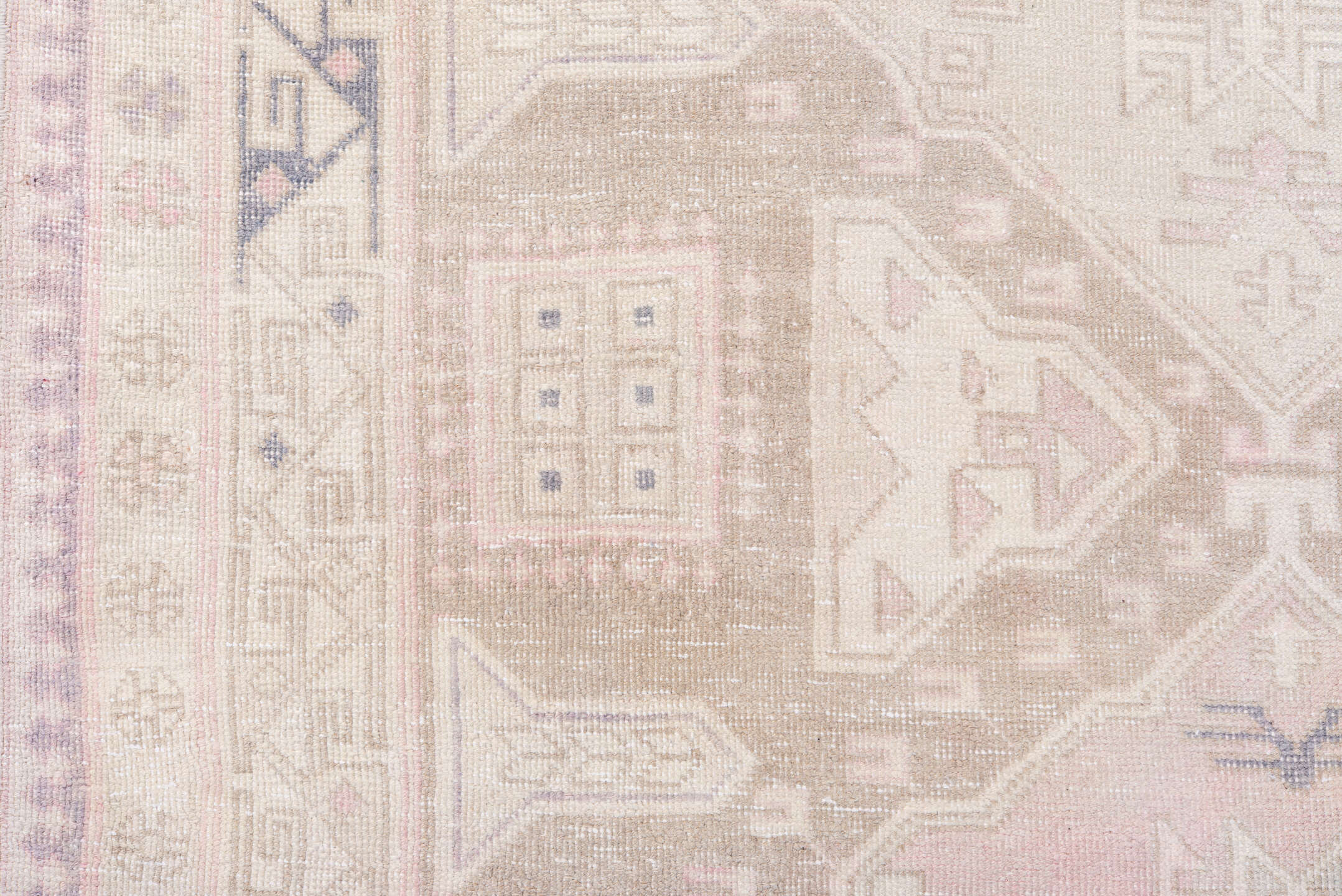 4' x 9' one-of-a-kind handmade vintage Meshkin runner rug. Color palette: ivory, blush, taupe, beige, dusty rose, slate