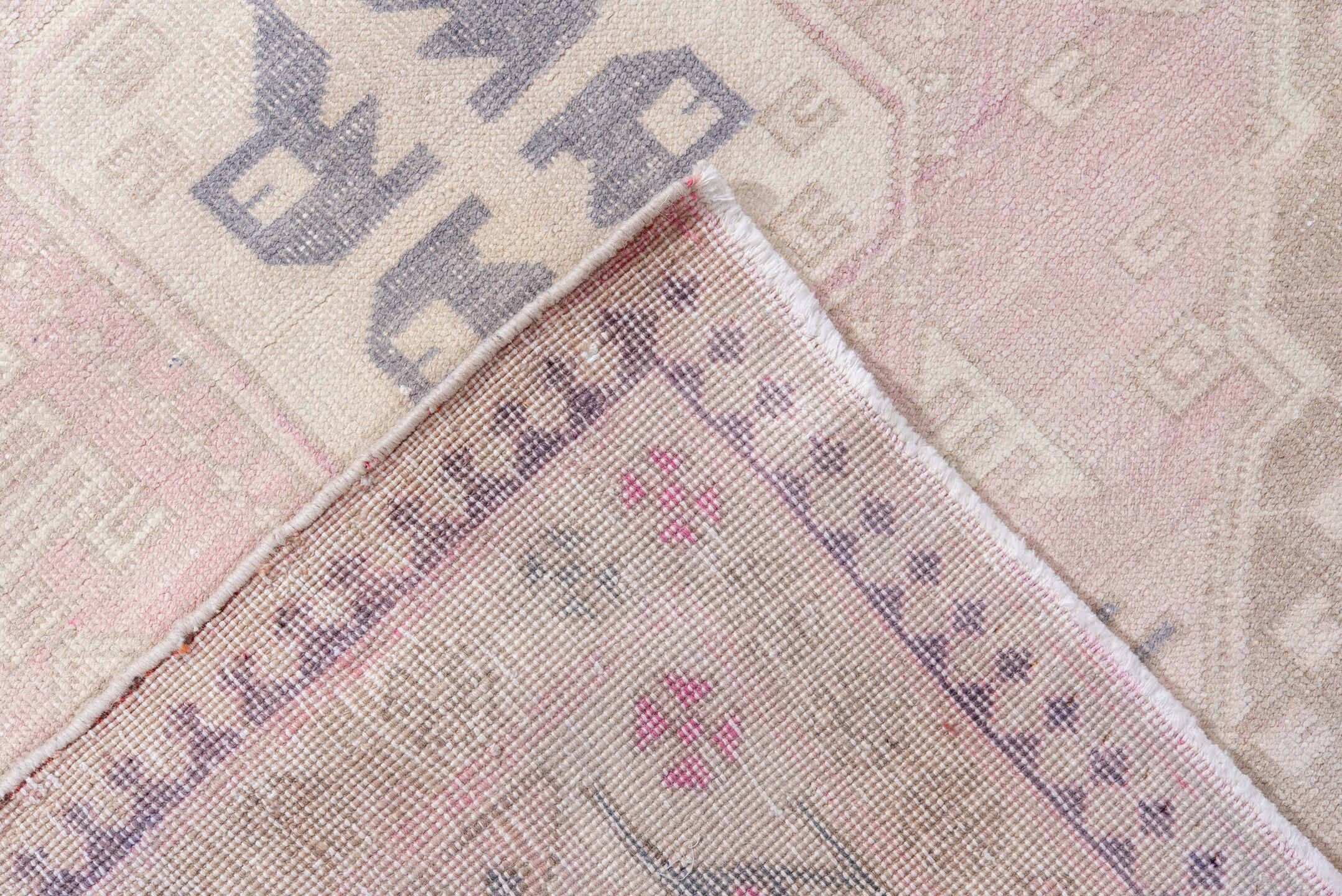 4' x 9' one-of-a-kind handmade vintage Meshkin runner rug. Color palette: ivory, blush, taupe, beige, dusty rose, slate