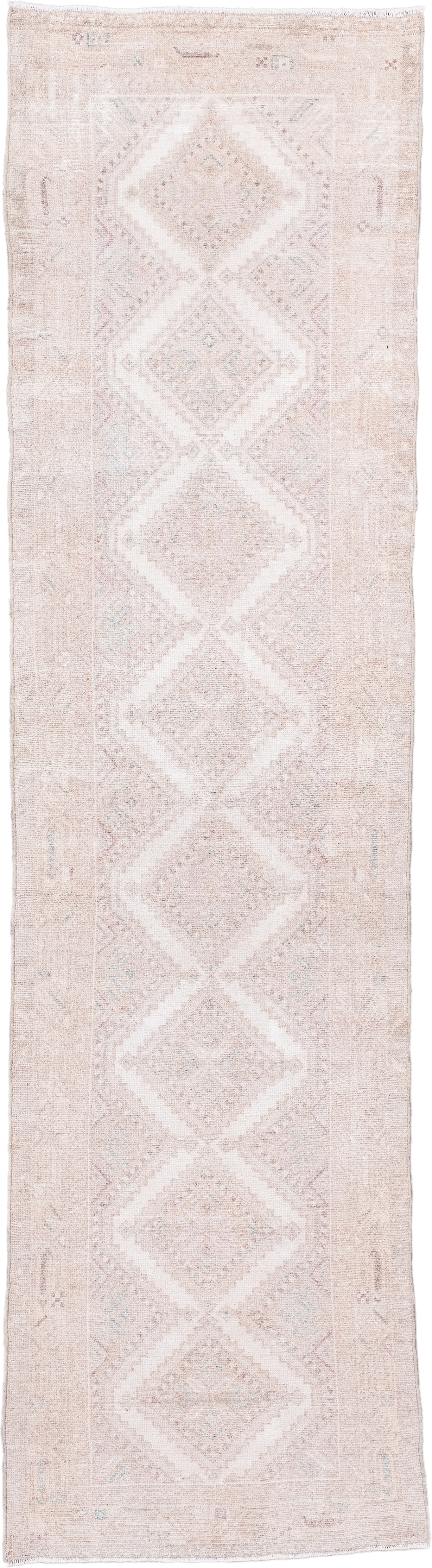 2' x 8' one-of-a-kind handmade antique Hamadan runner rug. Color palette: ivory, blush, taupe, pale blue, sand, pink, beige