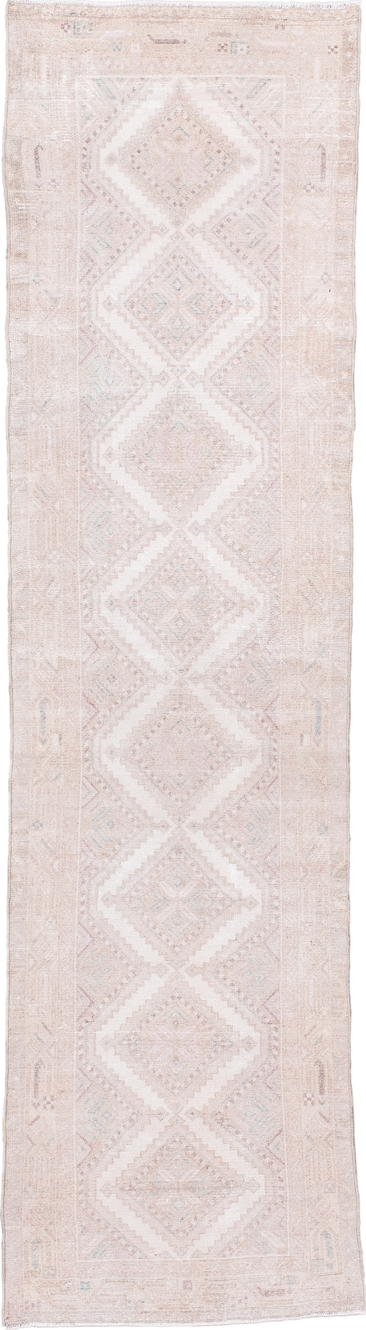 2' x 8' one-of-a-kind handmade antique Hamadan runner rug. Color palette: ivory, blush, taupe, pale blue, sand, pink, beige