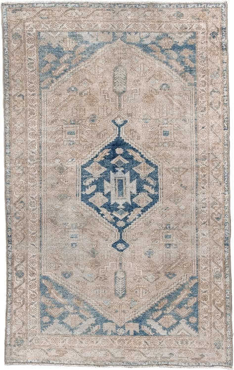 4' x 6' one-of-a-kind handmade antique Malayer small size rug. Color palette: ivory, pale blue, beige, taupe, slate