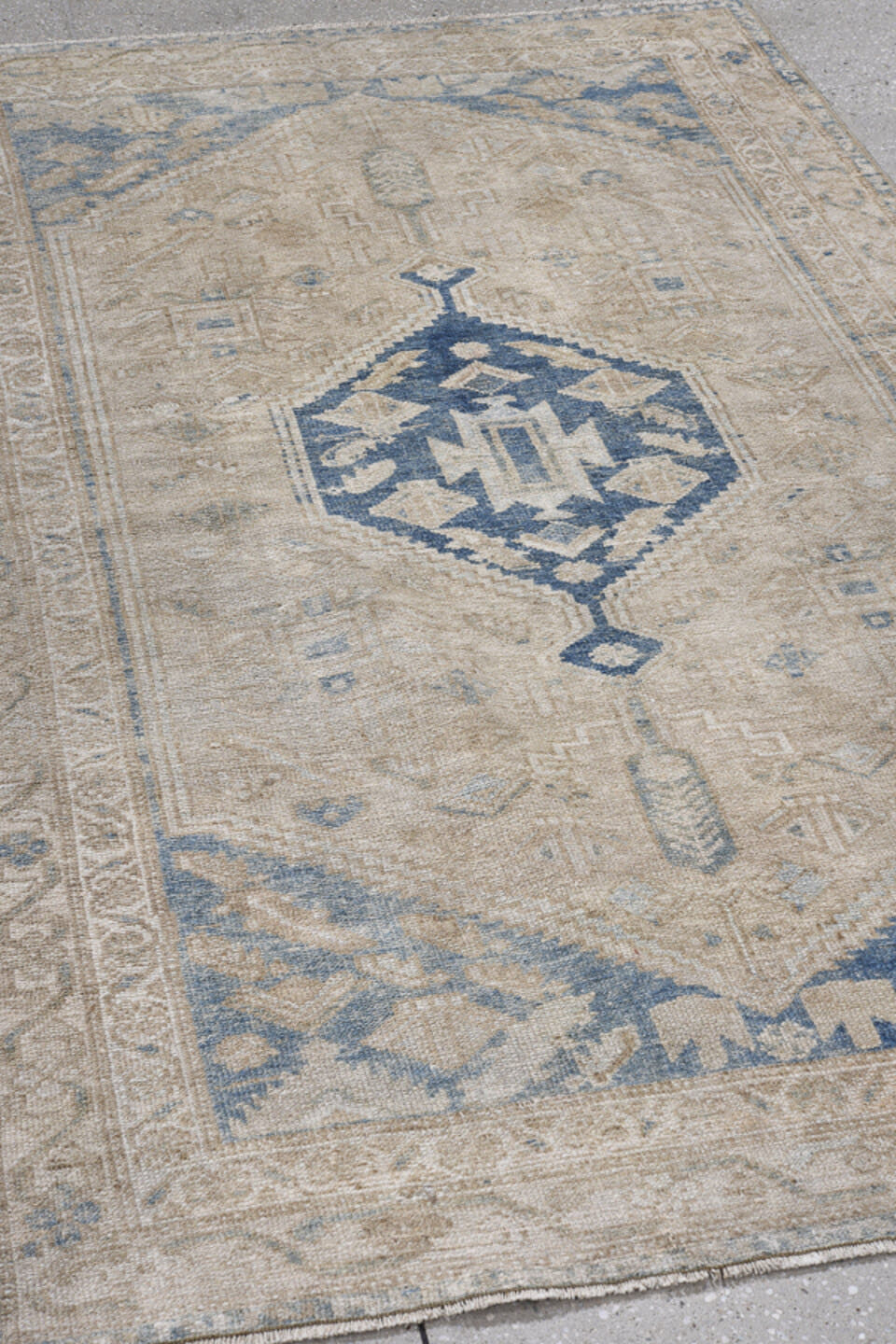 4' x 6' one-of-a-kind handmade antique Malayer small size rug. Color palette: ivory, pale blue, beige, taupe, slate
