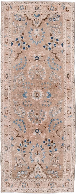 2' x 7' one-of-a-kind handmade antique Hamadan runner rug. Color palette: taupe, ivory, powder blue, beige, brown, gray