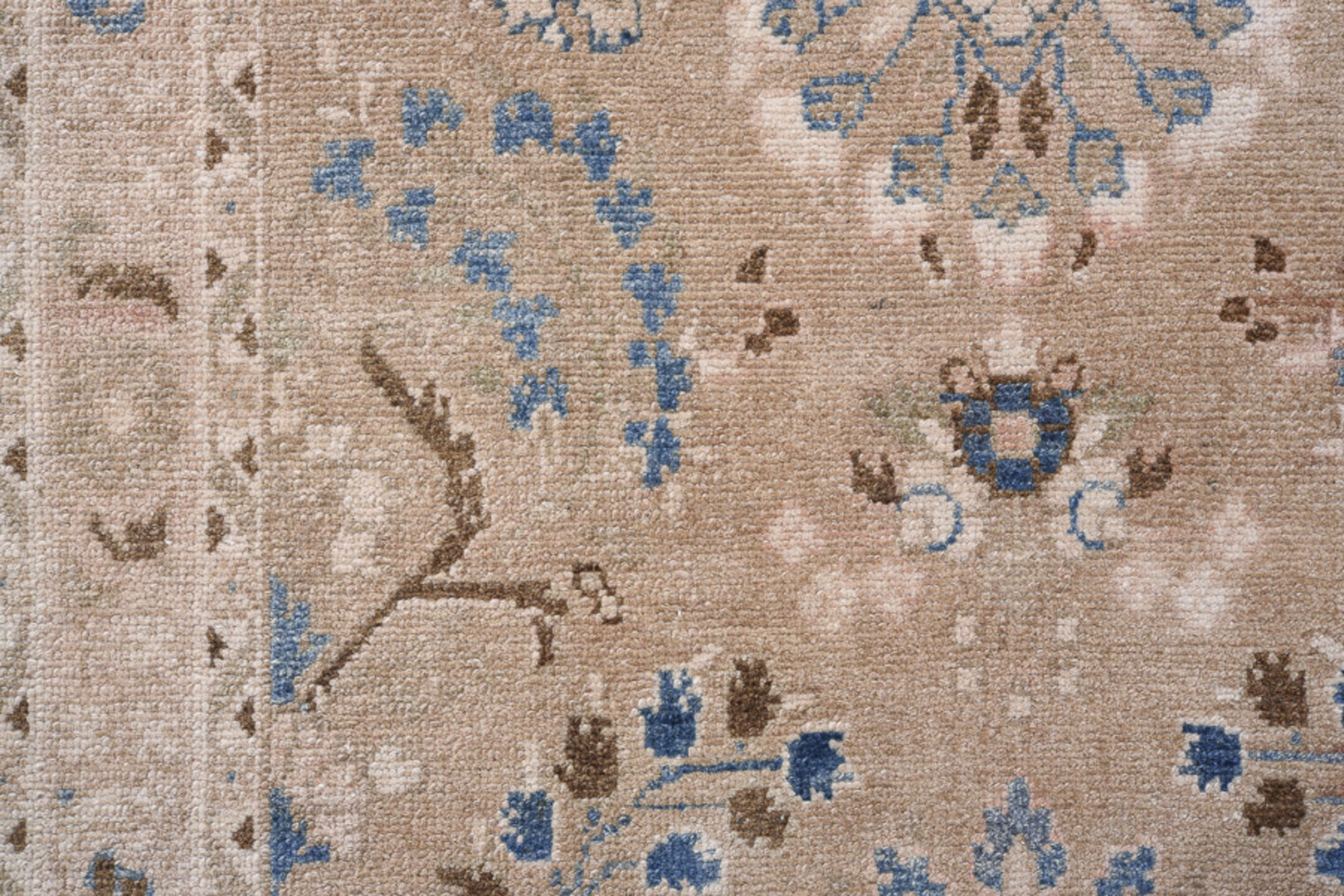 2' x 7' one-of-a-kind handmade vintage Hamadan runner rug. Color palette: blue, brown, gray, light gray, off-white, pink