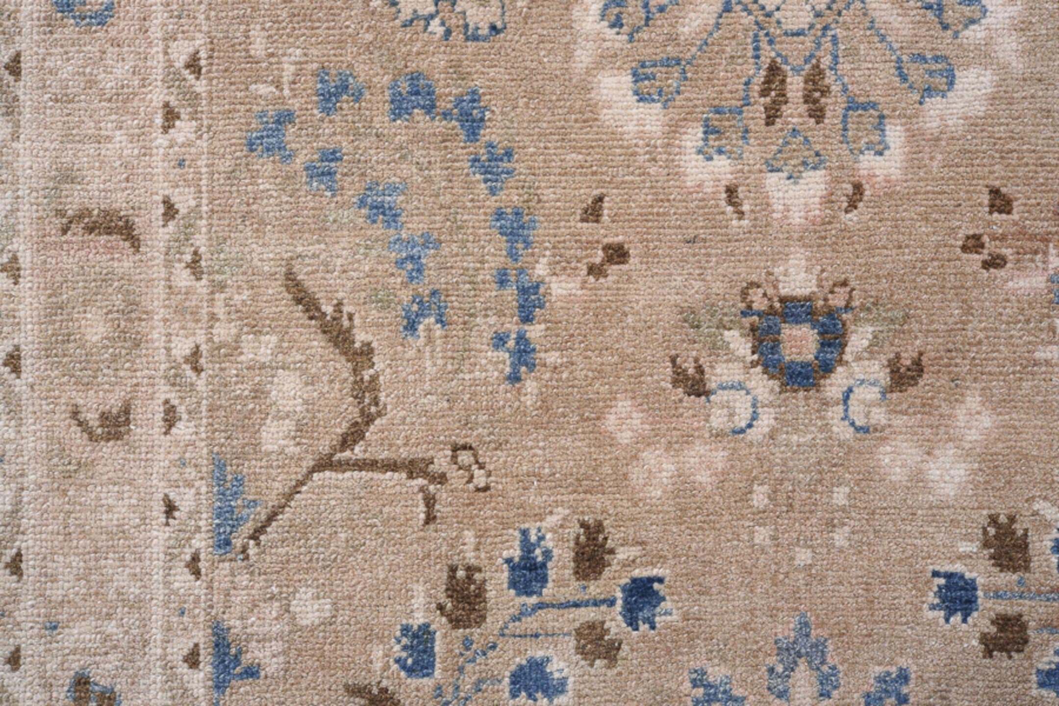 2' x 7' one-of-a-kind handmade antique Hamadan runner rug. Color palette: taupe, ivory, powder blue, beige, brown, gray