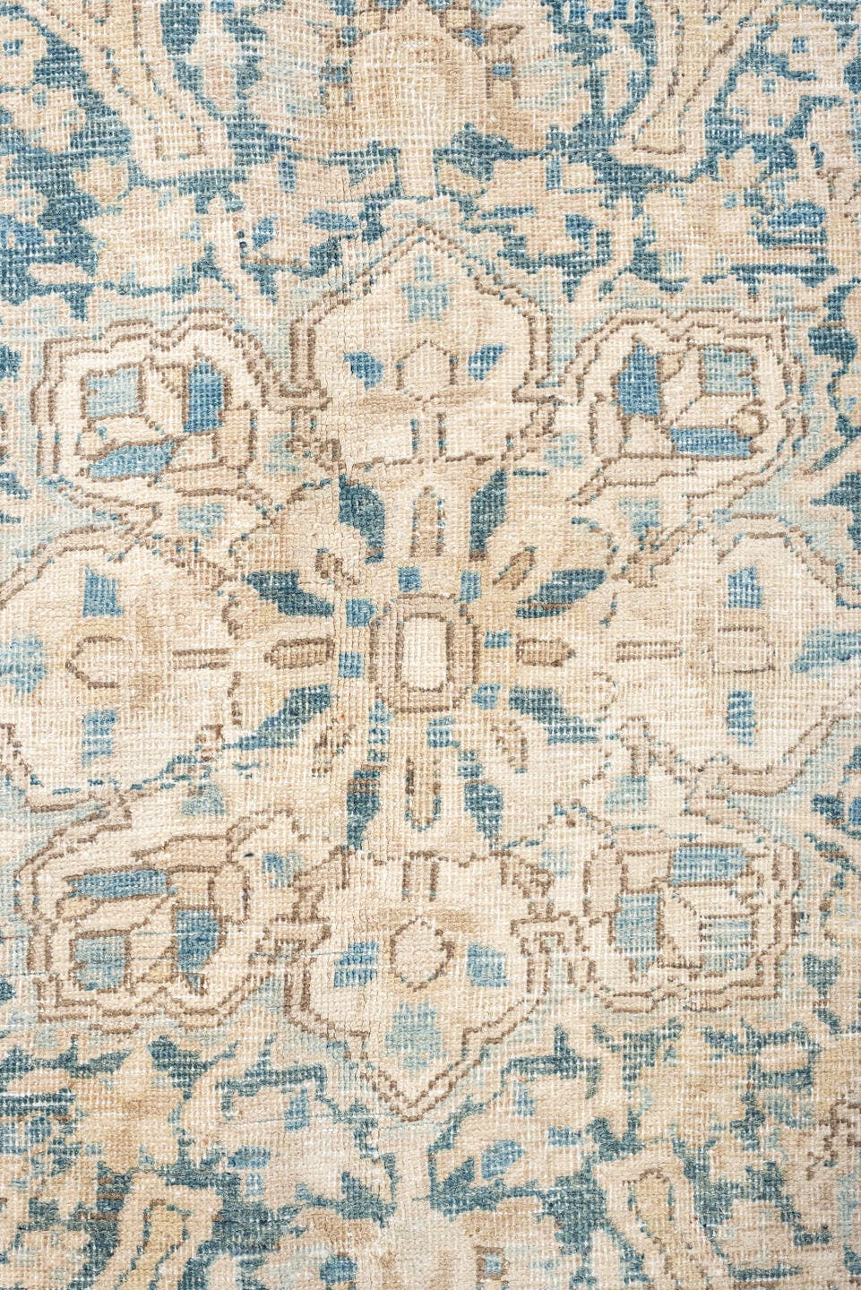 8' x 11' one-of-a-kind handmade vintage Heriz large size rug. Color palette: ivory, sky blue, beige, taupe, camel