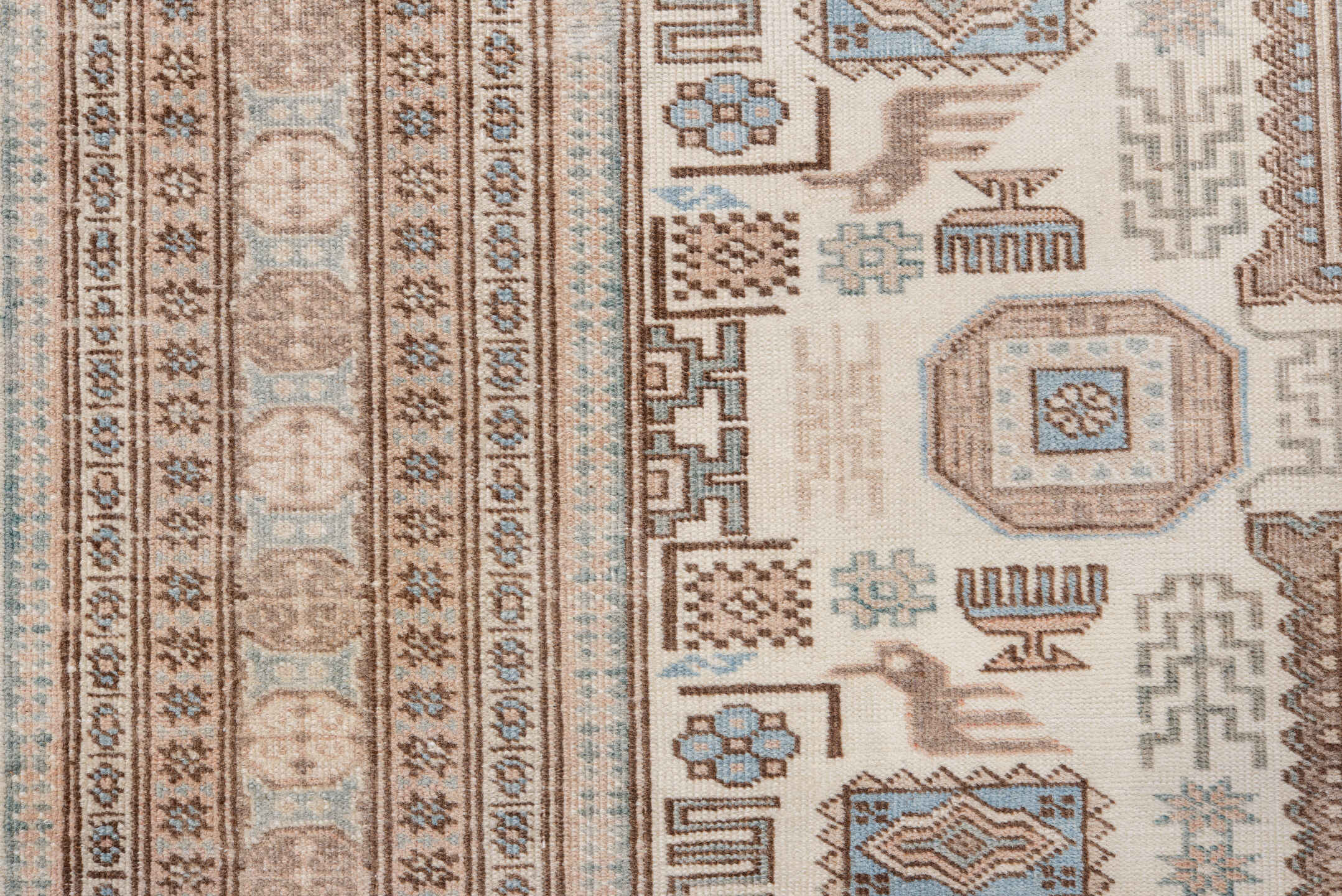 5' x 8' one-of-a-kind handmade antique Ardebil medium size rug. Color palette: ivory, taupe, sand, pale blue, camel, beige