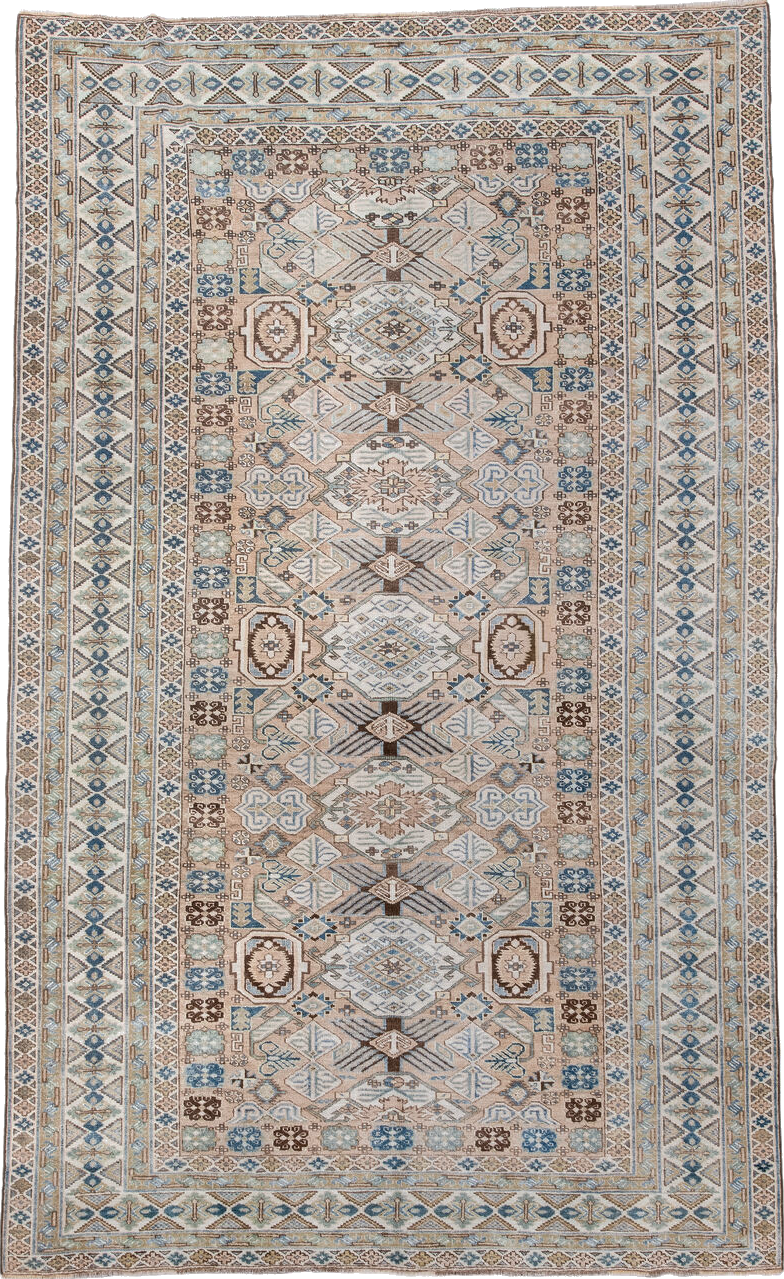 5' x 8' one-of-a-kind handmade vintage Ardebil medium size rug. Color palette: blue, brown, dark gray, floral white