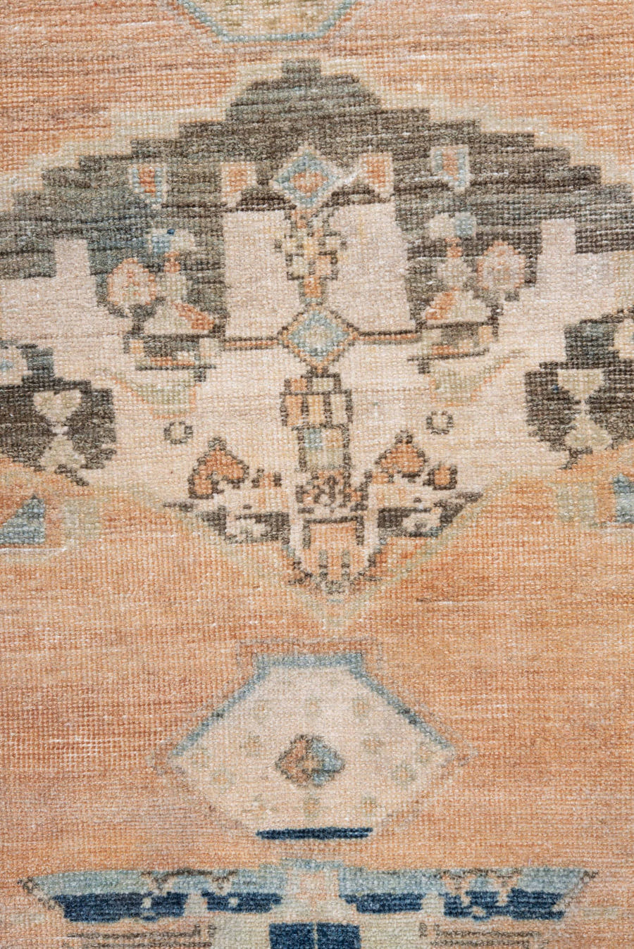 4' x 6' one-of-a-kind handmade antique Malayer small size rug. Color palette: peach, ivory, pale blue, taupe, charcoal