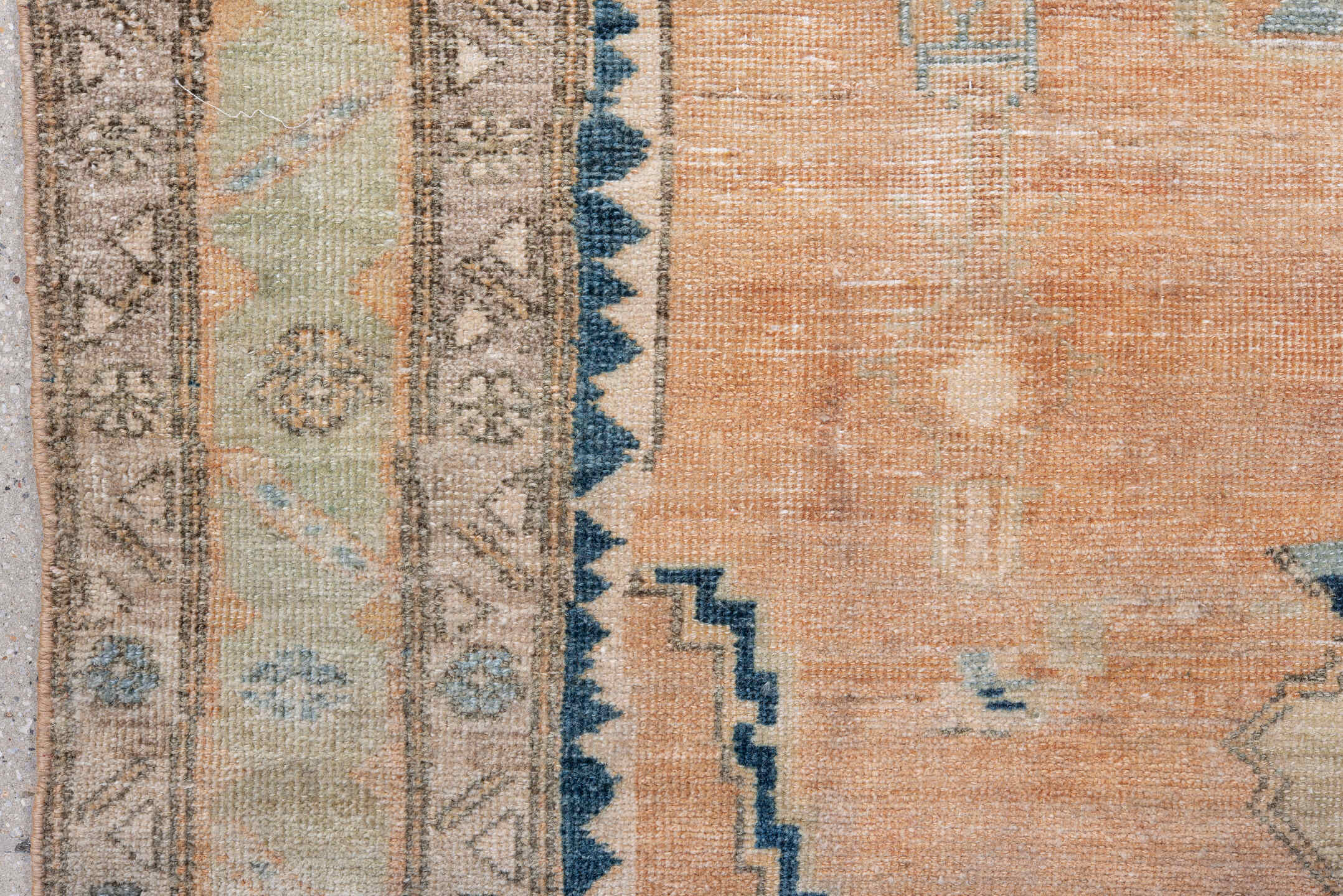 4' x 6' one-of-a-kind handmade antique Malayer small size rug. Color palette: peach, ivory, pale blue, taupe, charcoal