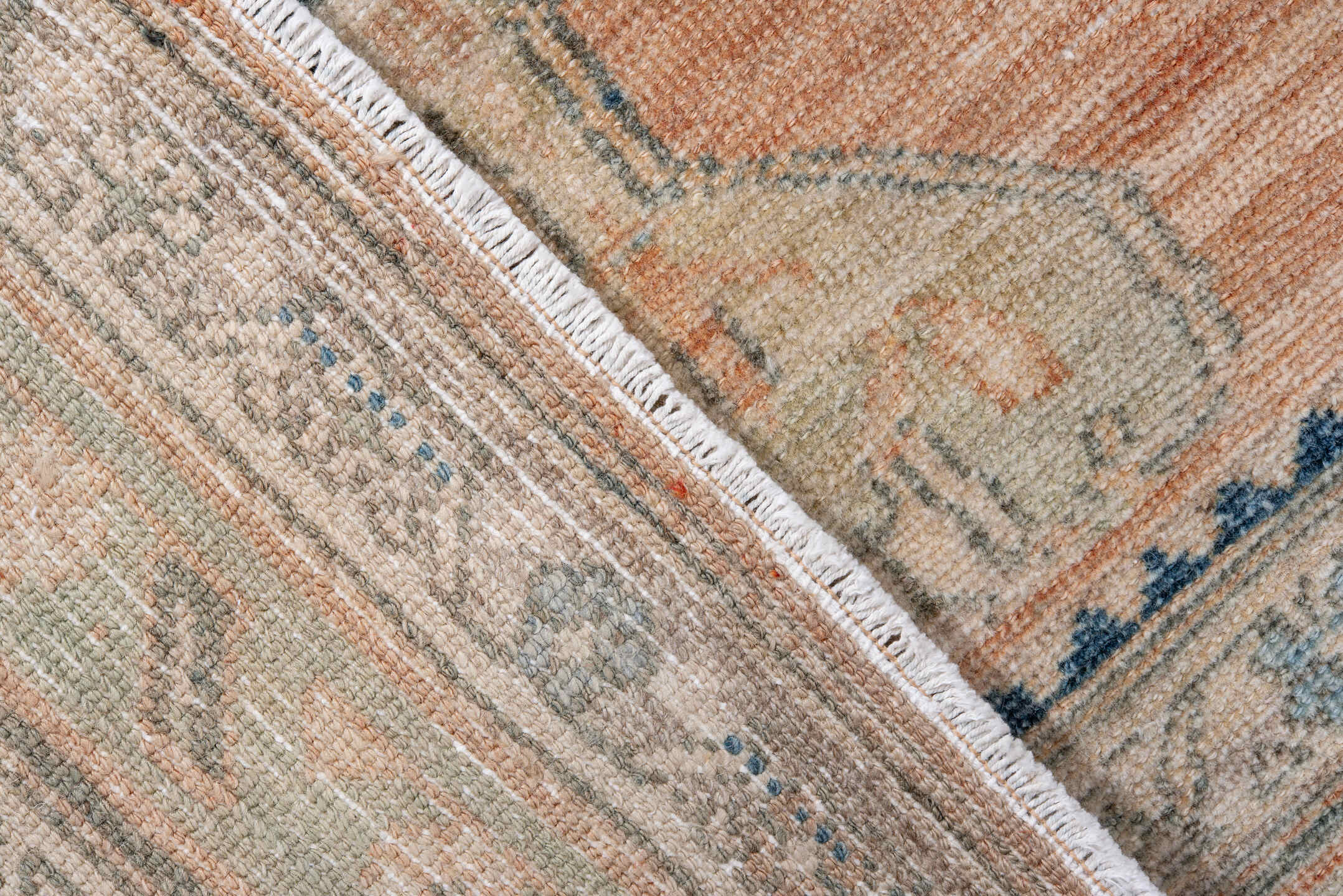 4' x 6' one-of-a-kind handmade antique Malayer small size rug. Color palette: peach, ivory, pale blue, taupe, charcoal