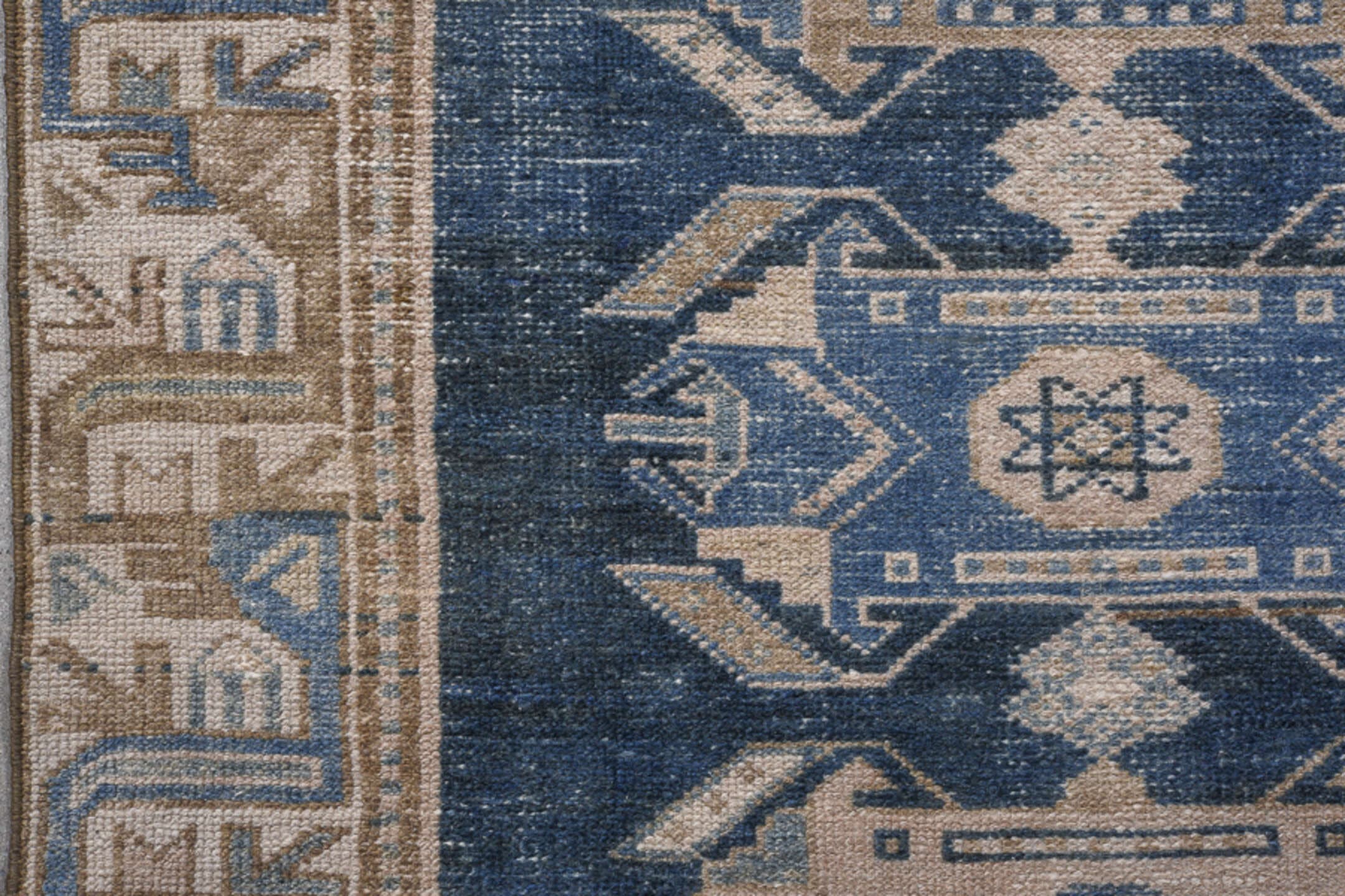3' x 9' one-of-a-kind handmade antique Malayer runner rug. Color palette: blue, ivory, taupe, beige, slate, gray