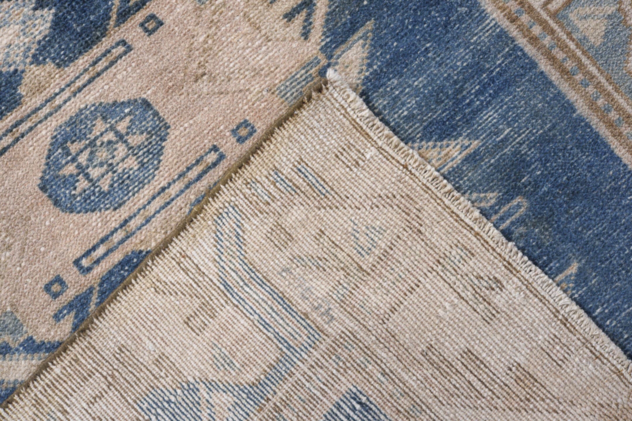3' x 9' one-of-a-kind handmade antique Malayer runner rug. Color palette: blue, ivory, taupe, beige, slate, gray