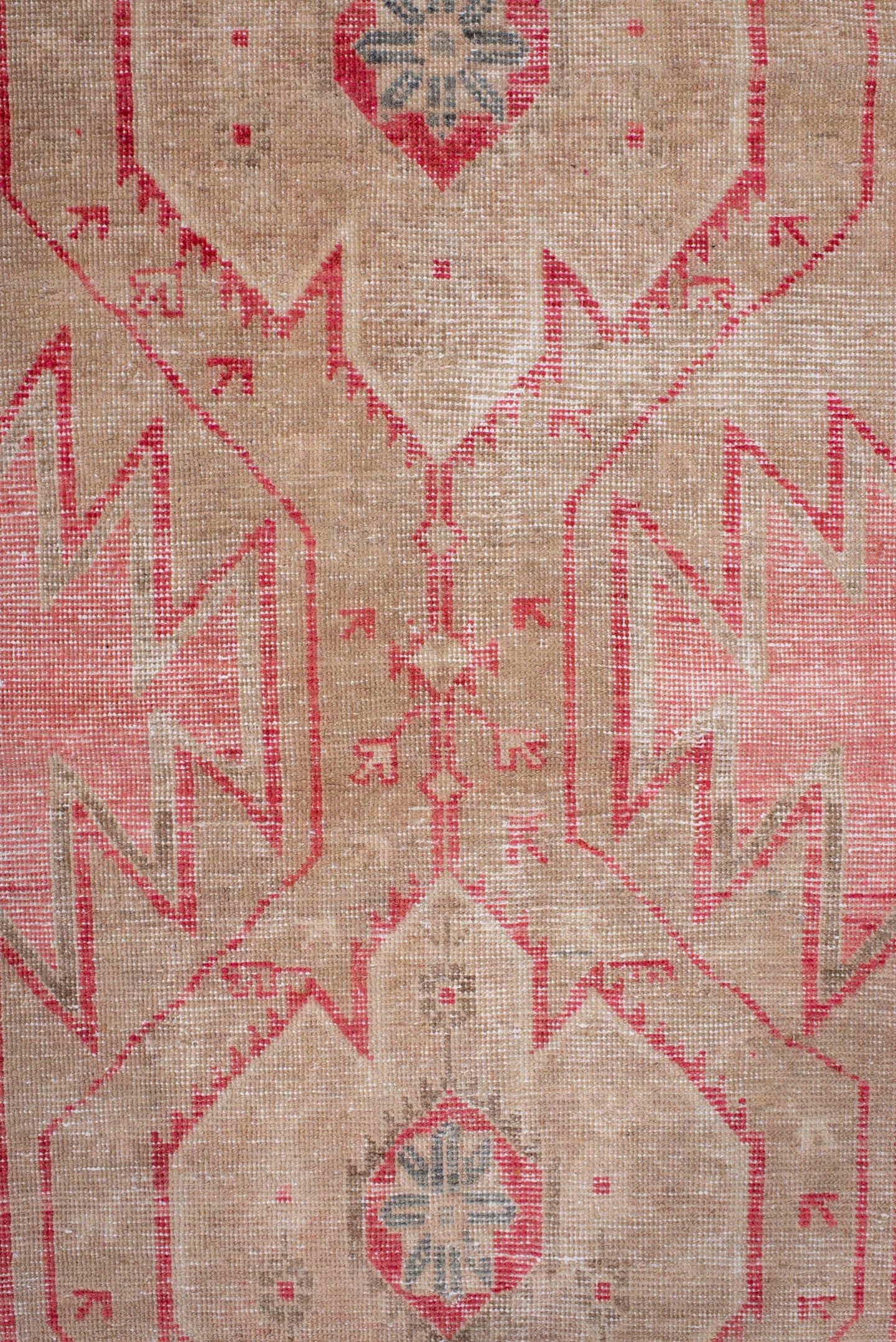 3' x 13' one-of-a-kind handmade vintage Sarab runner rug. Color palette: blush, ivory, beige, rose, taupe, faded red