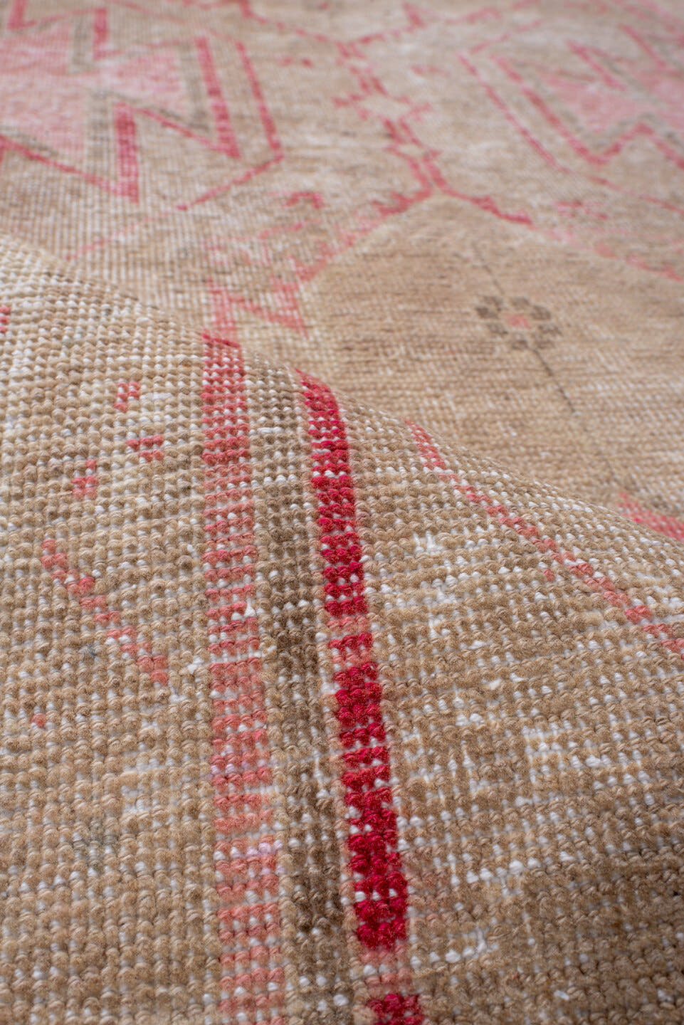 3' x 13' one-of-a-kind handmade vintage Sarab runner rug. Color palette: blush, ivory, beige, rose, taupe, faded red