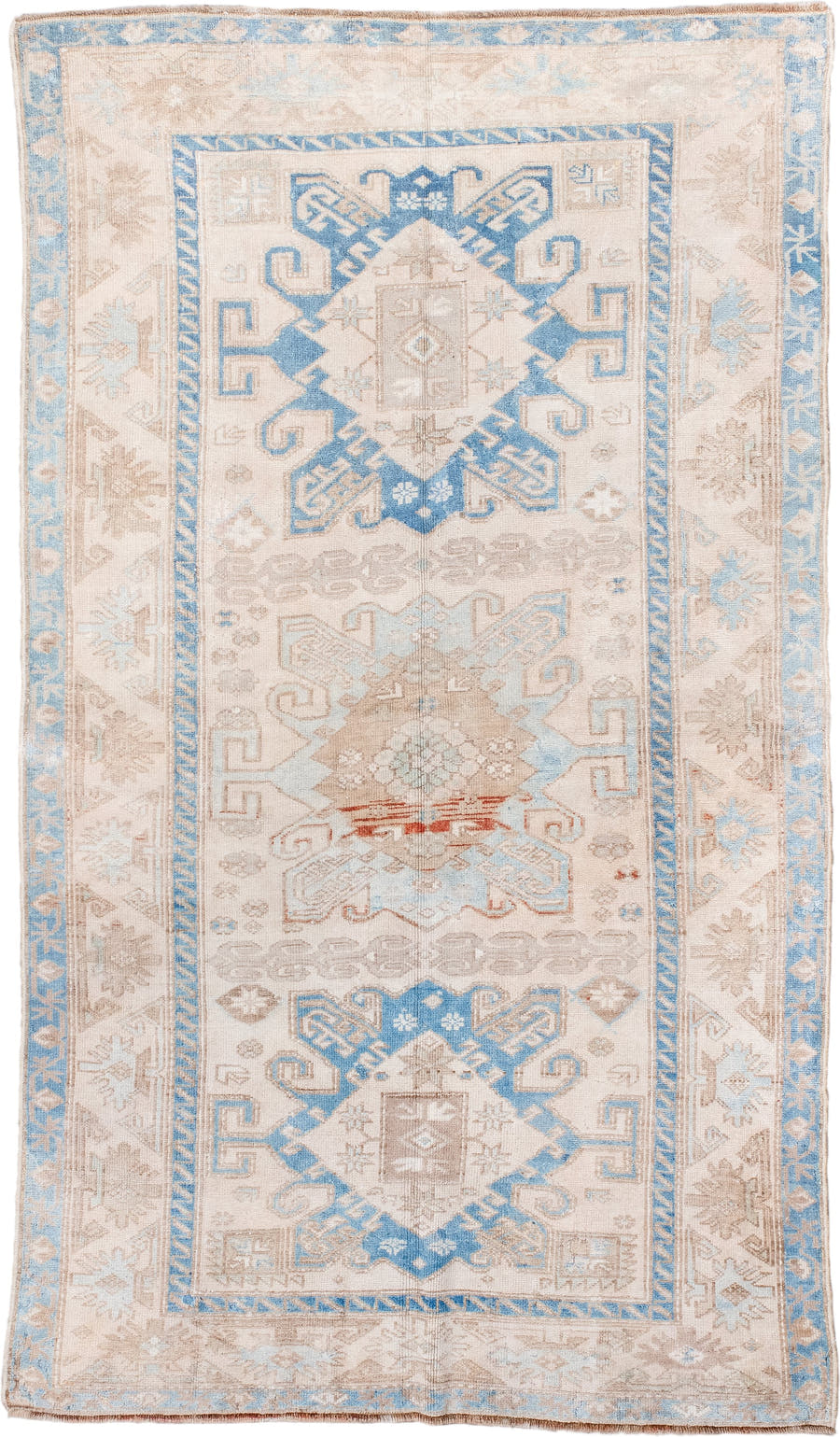 3' x 6' one-of-a-kind handmade antique Malayer small size rug. Color palette: ivory, sky blue, taupe, beige, camel, rust